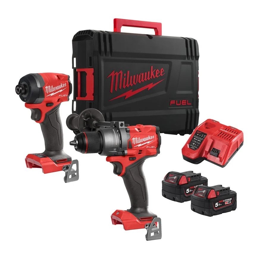 Milwaukee 4933480873 M18 FPP2A3-502X Powerpack 18V 5,0Ah Li-Ion - M18FPD3 Schlagbohrmaschine + M18FID3 Schlagschrauber im Koffer 4933480873