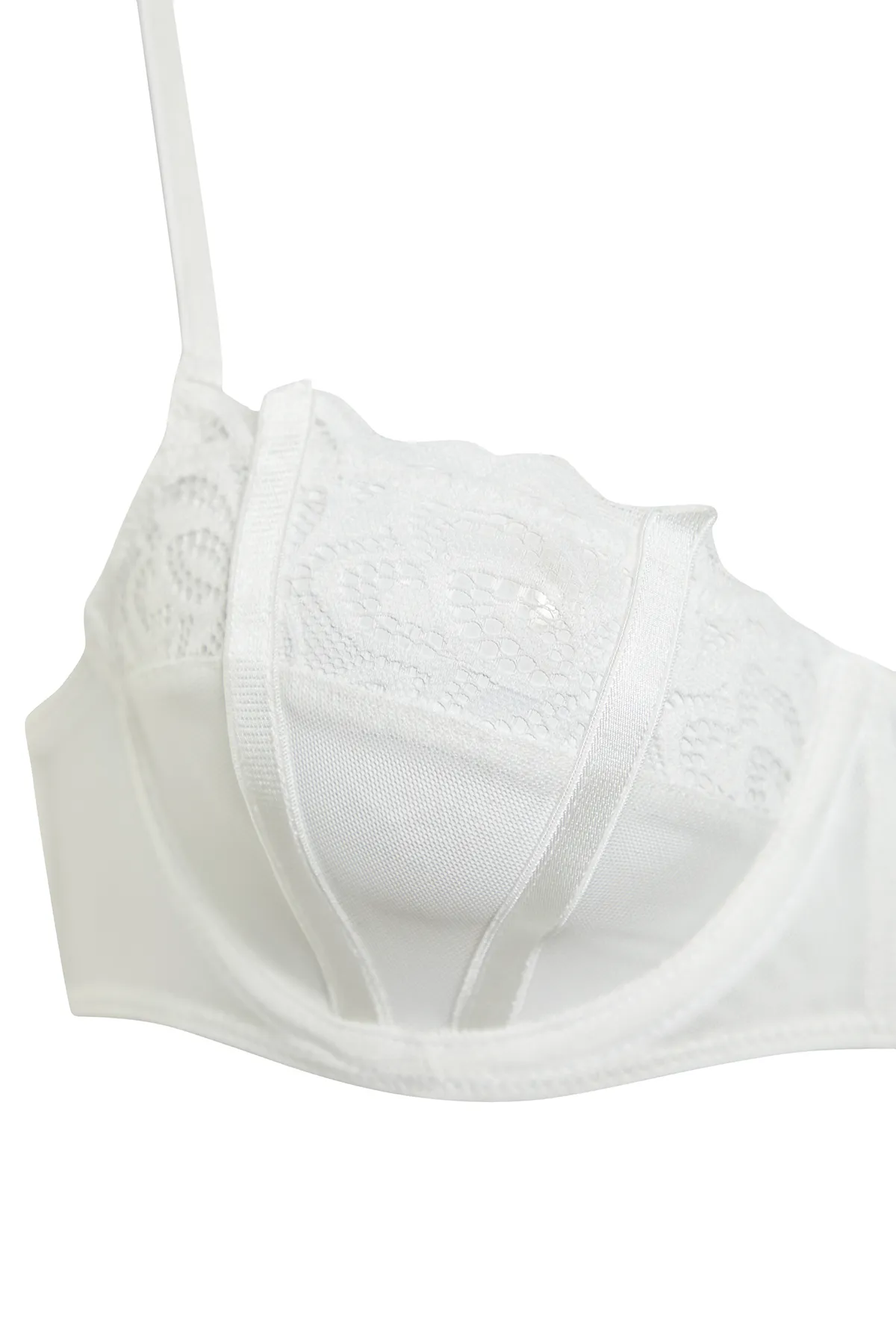 Trendyol Collection  Weißer, unbedeckter Balconette-Strick-BH mit Tüllträgern THMSS24SU00036