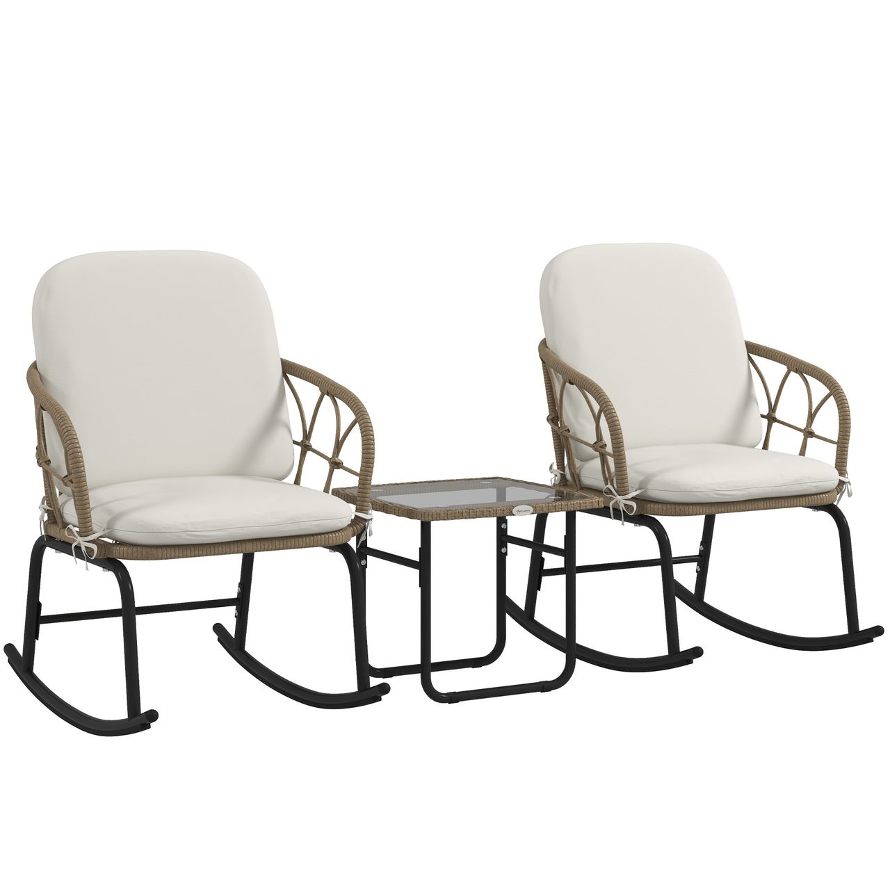 Outsunny Rattan Schaukelstuhl-Set, Gartenmöbel-Set mit 2 Stühlen, 1 Couchtisch
