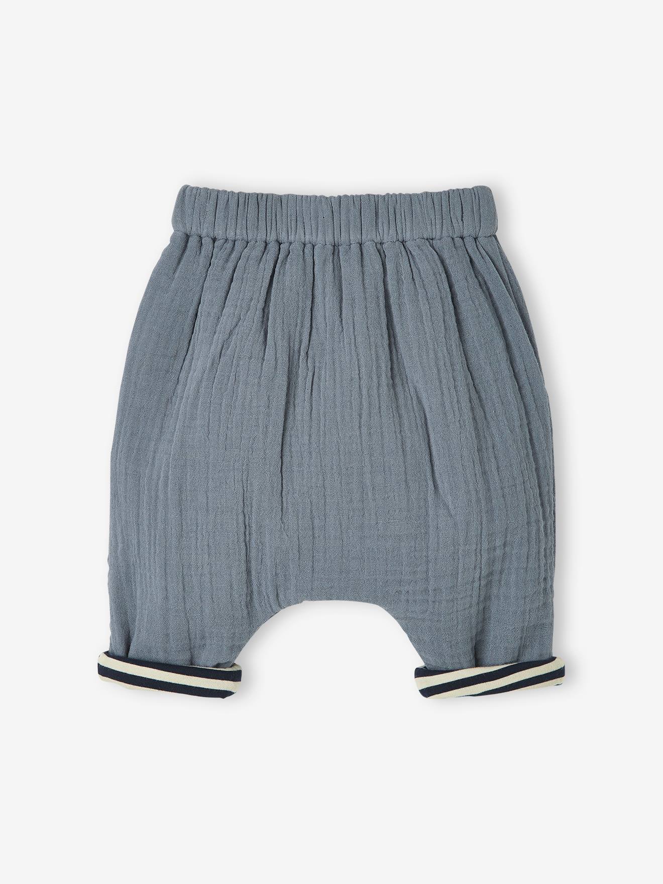 Vertbaudet Gefütterte Baby Hose, Musselin - blaugrau