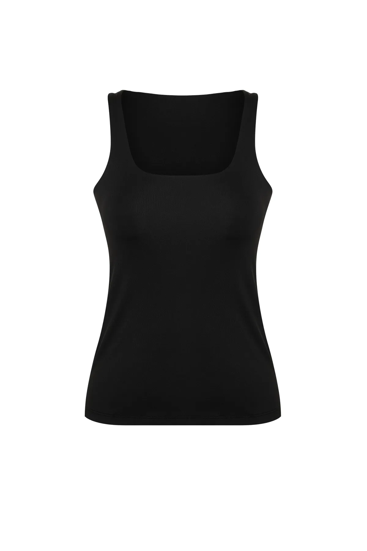 Trendyol Collection  Schwarzer Recovery 2-lagiger Sport-BH mit gepolsterter Innenseite, gestricktes Sport-Top/Bluse mit quadratischem Kragen THMSS24BZ00002