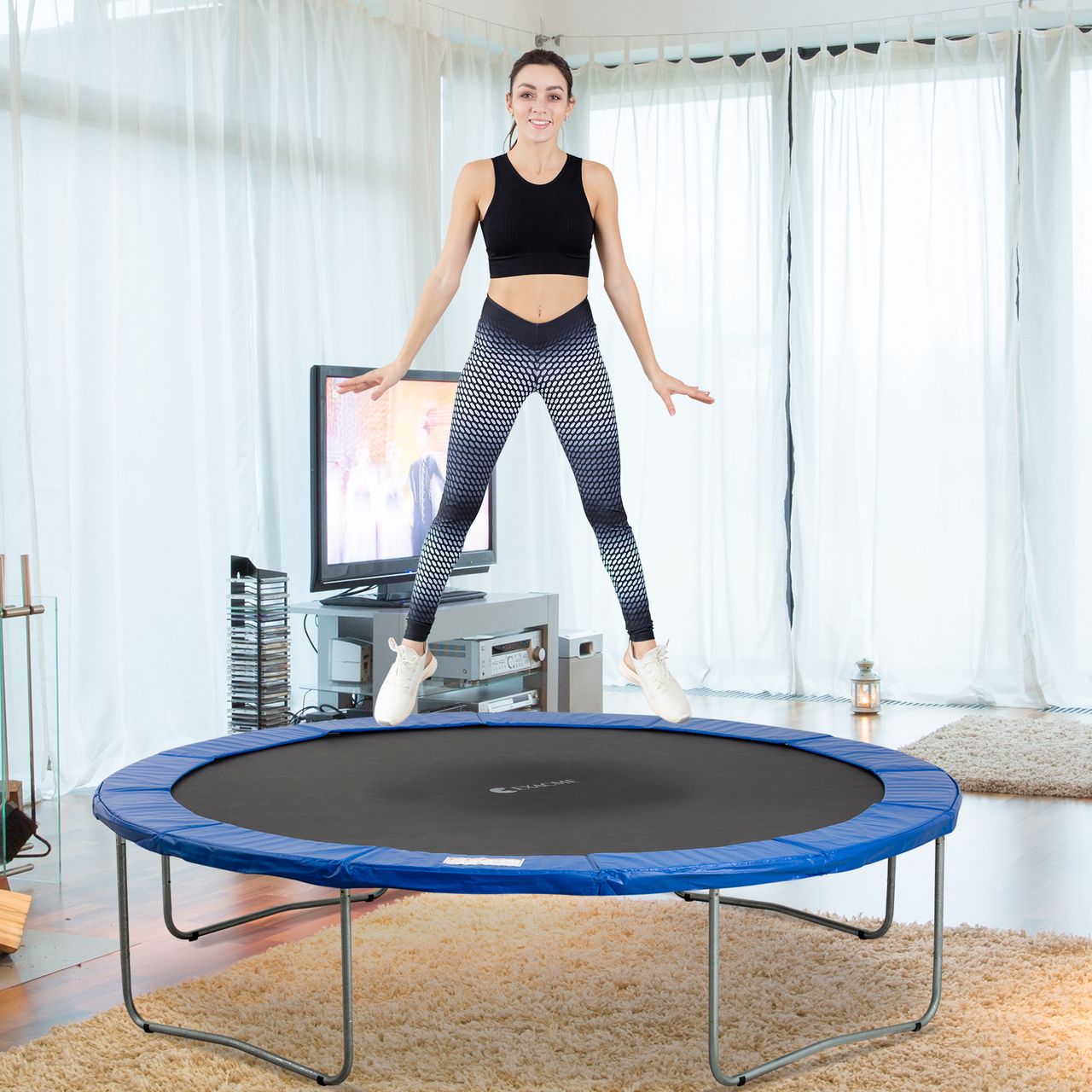 HOMCOM Trampolin Sicherheitsnetz 8ft 10ft 12ft 15ft Randabdeckung: Ø366 cm-Blau (Trampolin nicht inbegriffen)