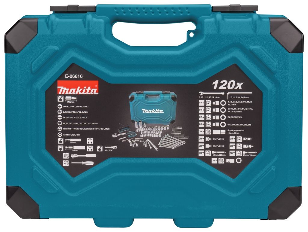 Makita Accessories E-06616 Set ručnih alata od 120 dijelova u plastičnoj kutiji