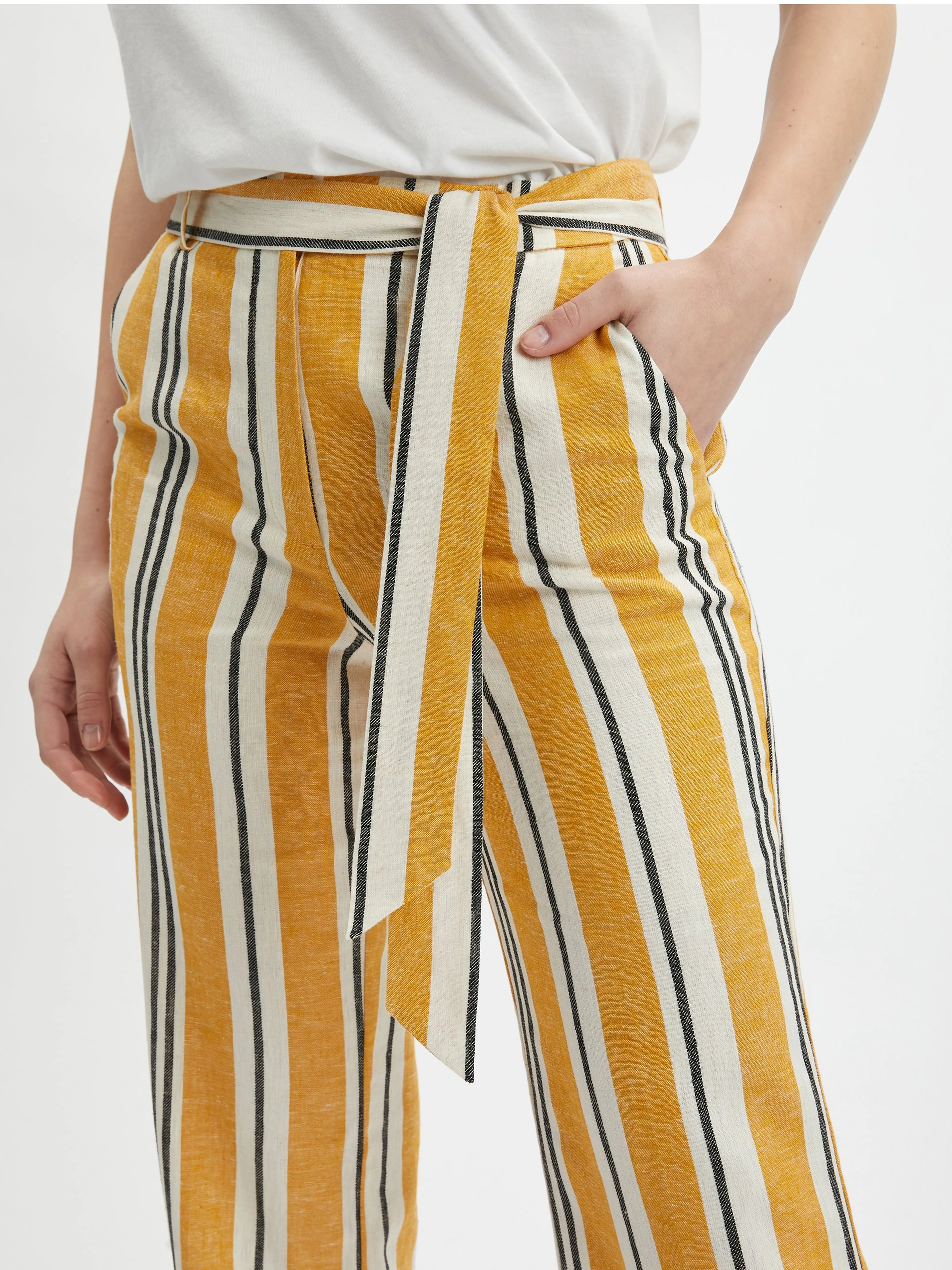 Orangefarbene gestreifte Damen-Leinenhose ORSAY