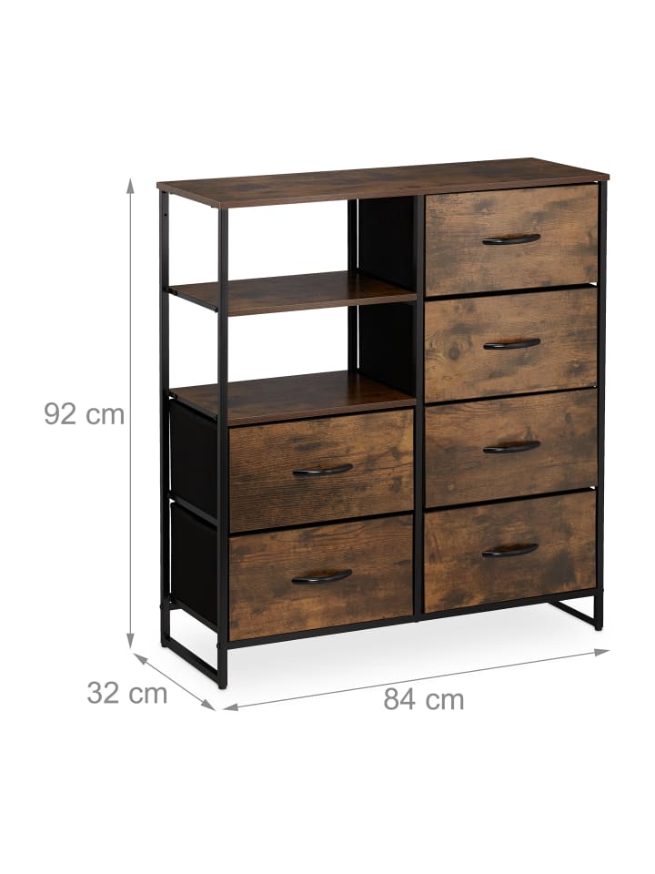 relaxdays Kommode in Braun/ Schwarz - (B)84 x (H)92 x (T)32 cm günstig kaufen onesize
