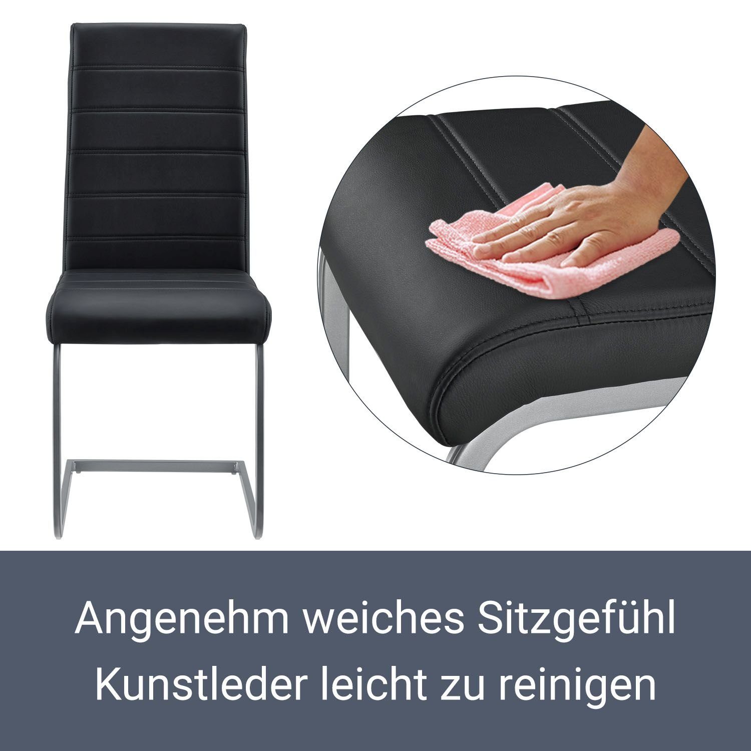 Juskys Freischwinger Vegas, hohe Rückenlehne, pflegeleicht, weiche Polsterung, inkl. Stuhlgleiter