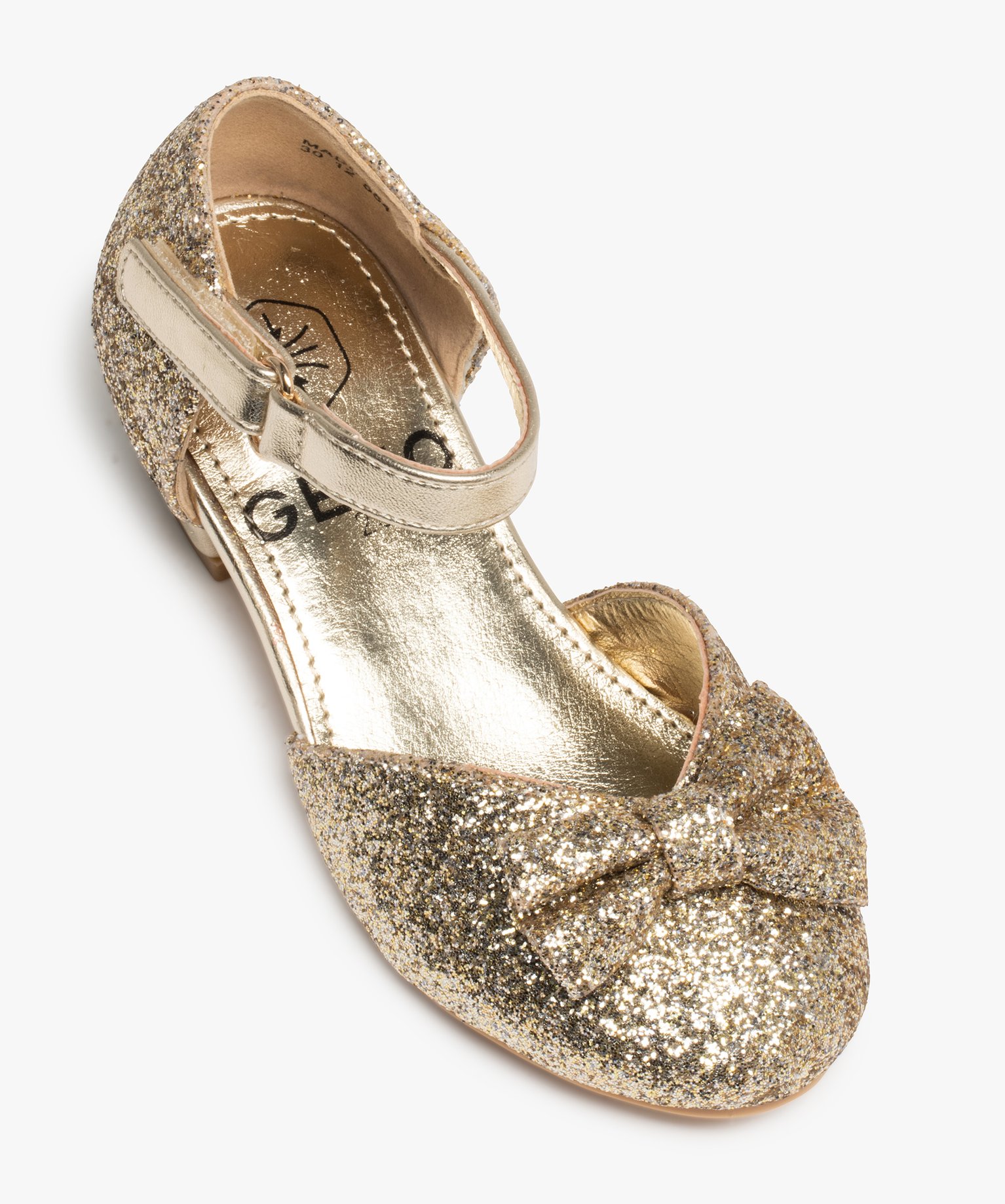 Ballerines fille pailletées à talon et bride de fermeture or | GEMO
