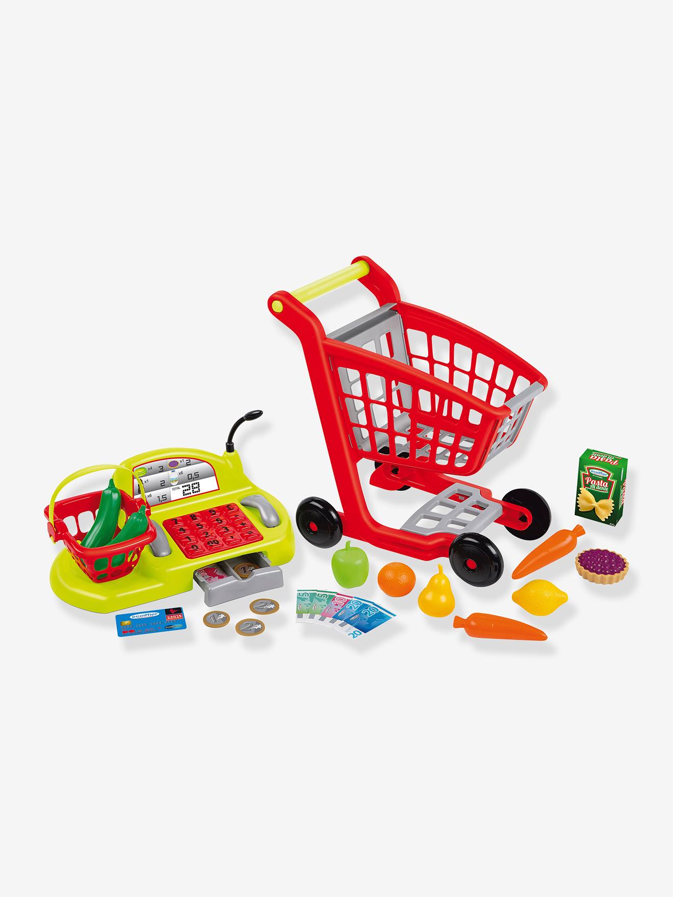 Ecoiffier Kinder Einkaufswagen & Kasse ECOIFFIER, 26 Teile - weiß