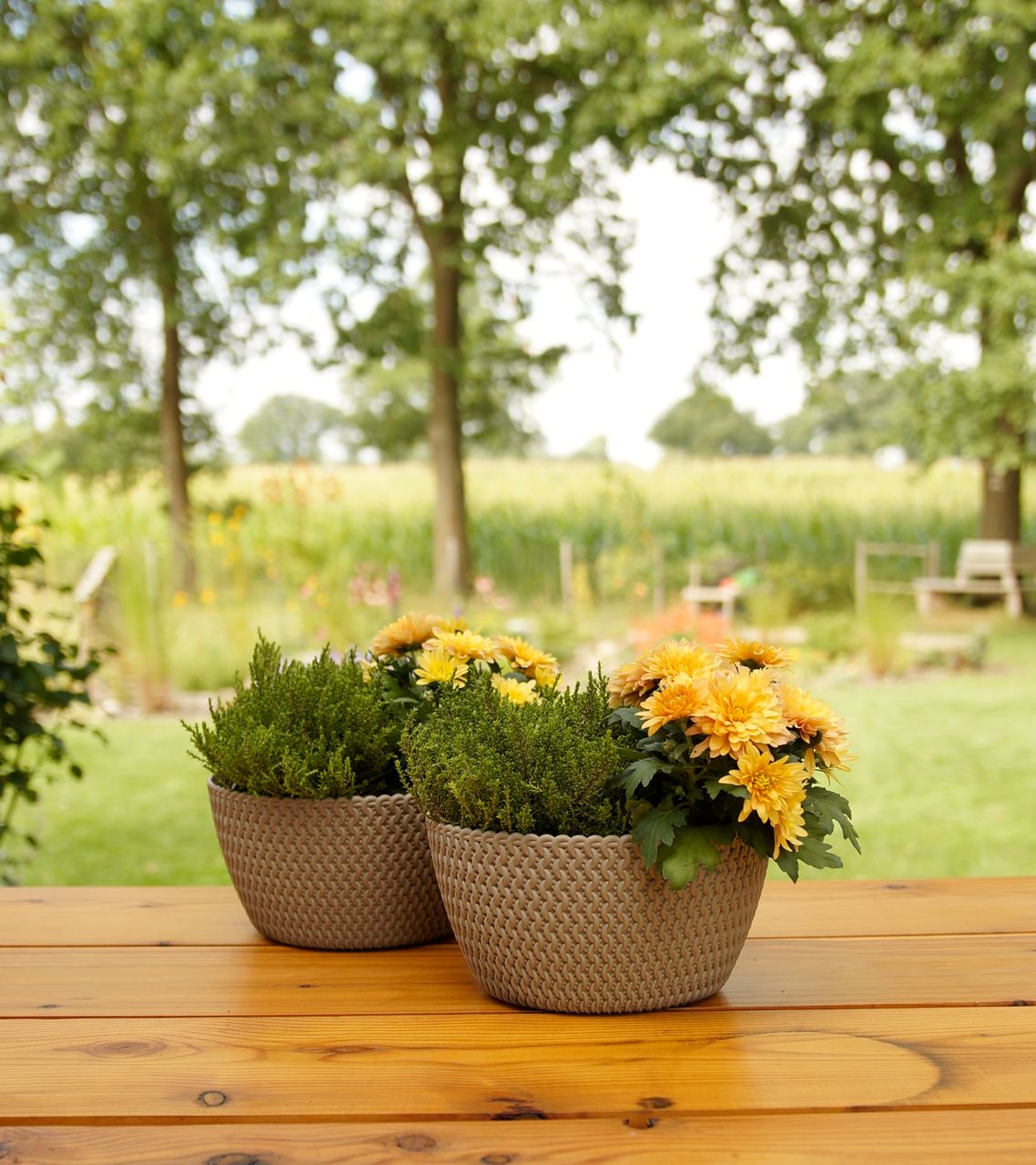 Powertec Garden Strickoptik-Blumentopf, Mocca - 2er-Set