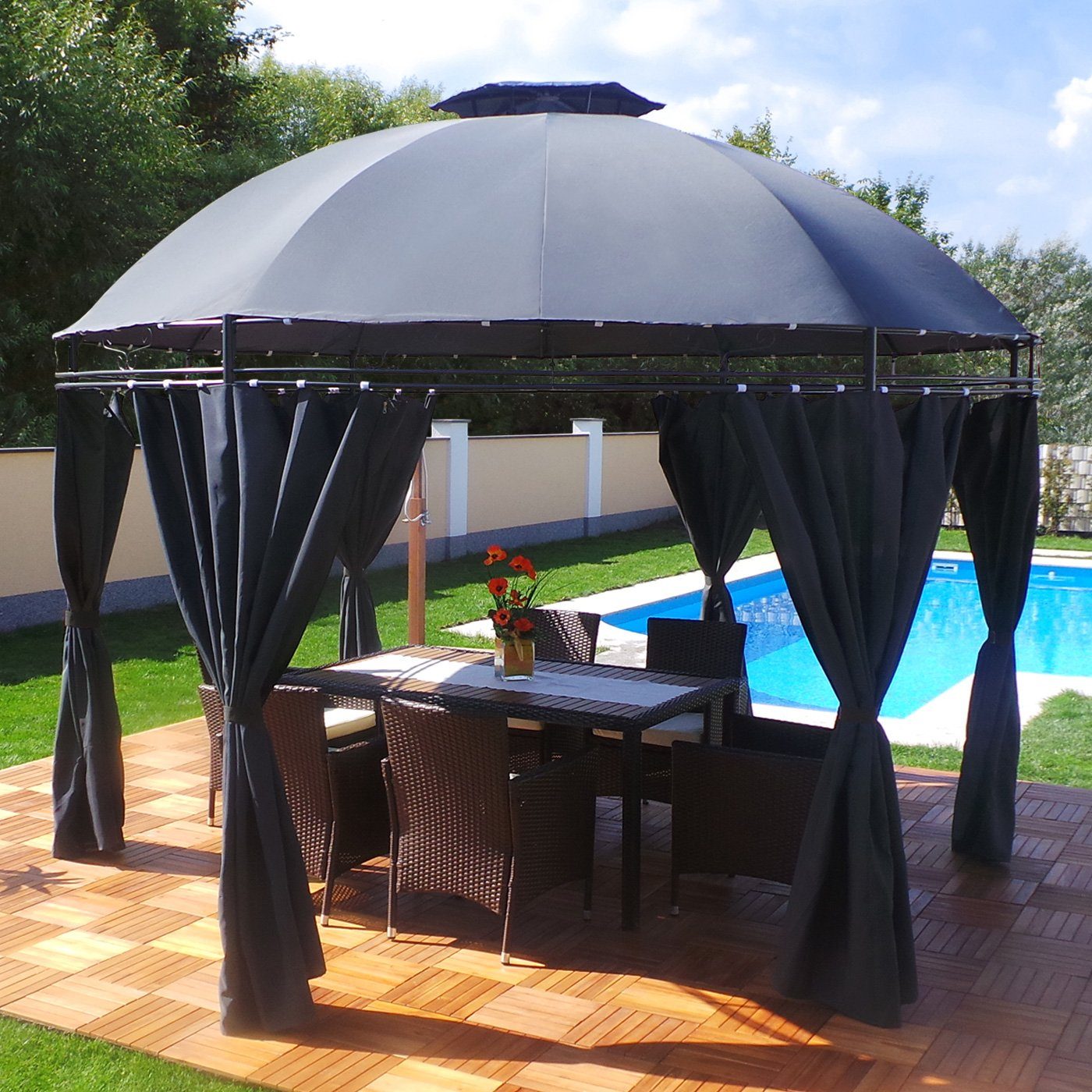 Swing&Harmonie Pavillon LED - Pavillon Ø 350cm Lavo Garten Pavillion Rund Solar Pavilion Gartenzelt Designer Pavilon