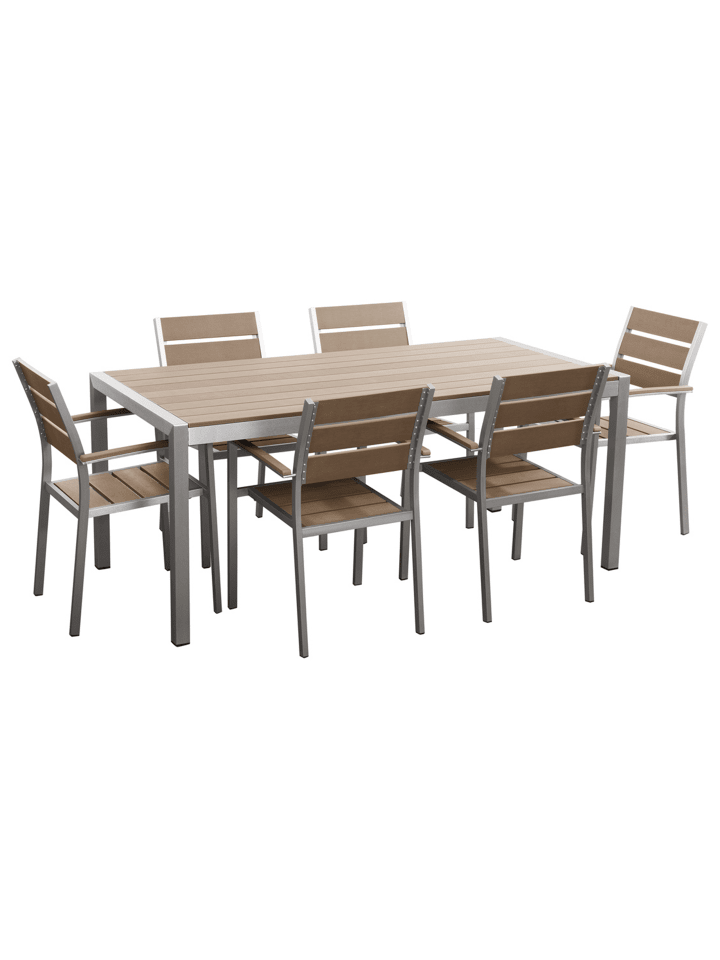 Beliani 7-tlg Gartentisch Set VERNIO in Heller Holzfarbton/Silber günstig kaufen onesize