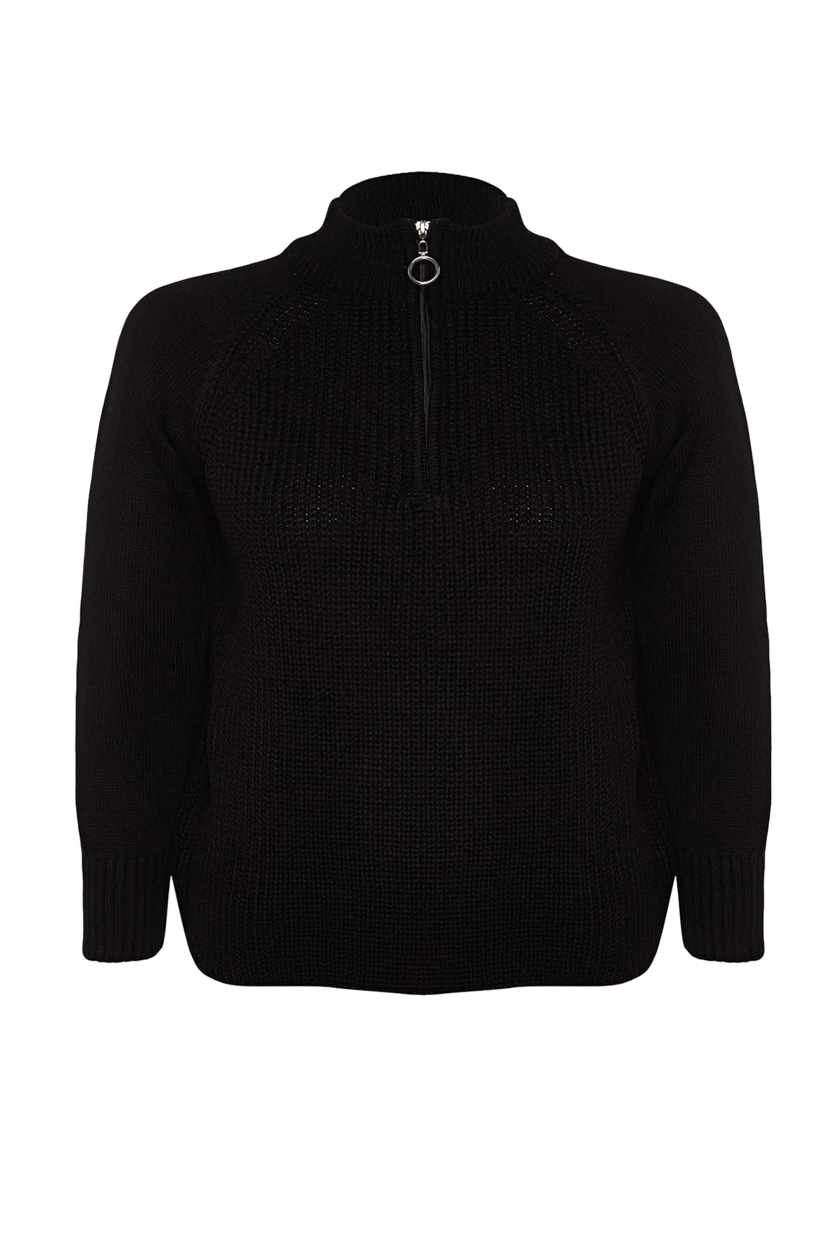 Trendyol Curve  Schwarzer Strickpullover mit Reißverschlusskragen