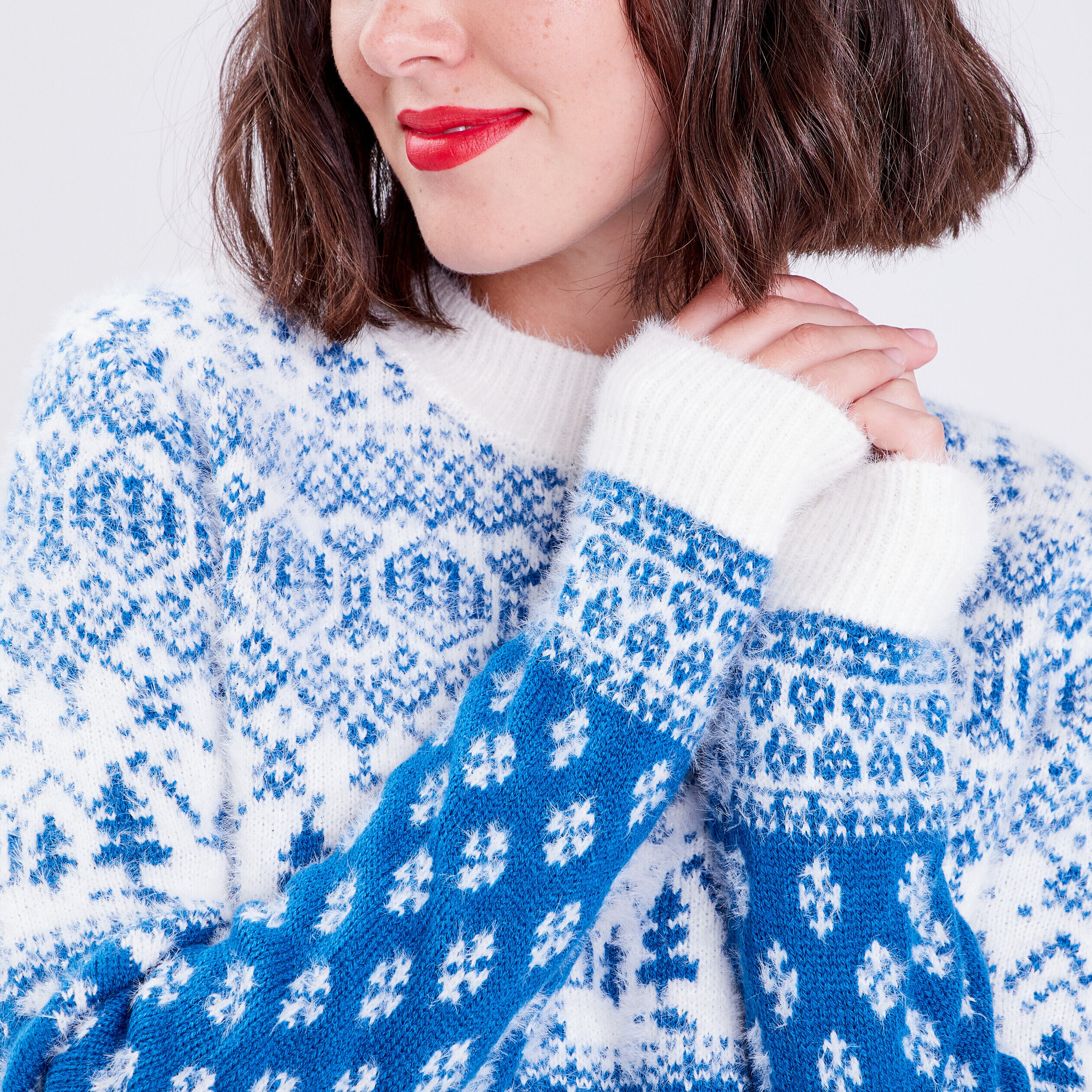 Pull avec col rond bleu femme | Cache Cache