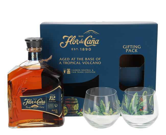 Flor de Caña Centenario Rum mit 2 Gläsern 0,7 l·40 % vol