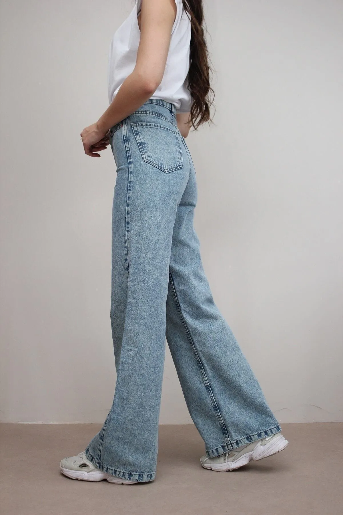 Livik  Blaue Snow Wash-Palazzo-Hose aus Edna-Lycra mit superhoher Taille und lockerem Bein