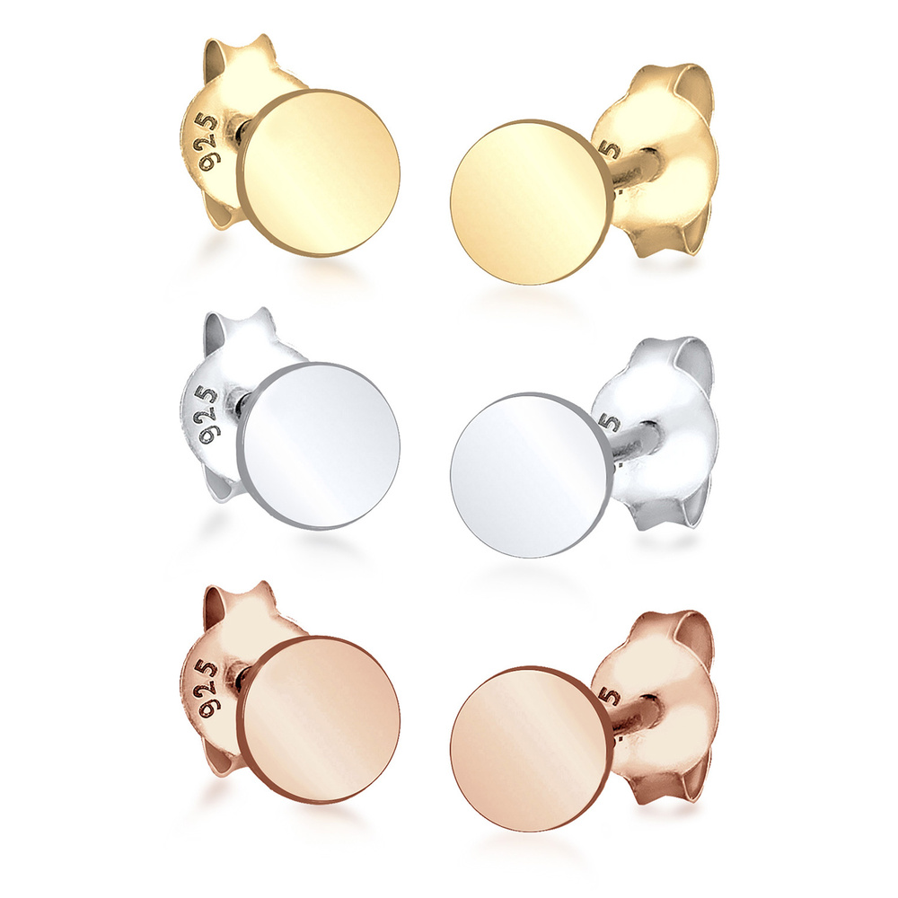 Elli Elli Boucles d'Oreilles Femmes Set de 3 Cercle Basique Tri-Color en Argent Sterli Boucles d'oreilles