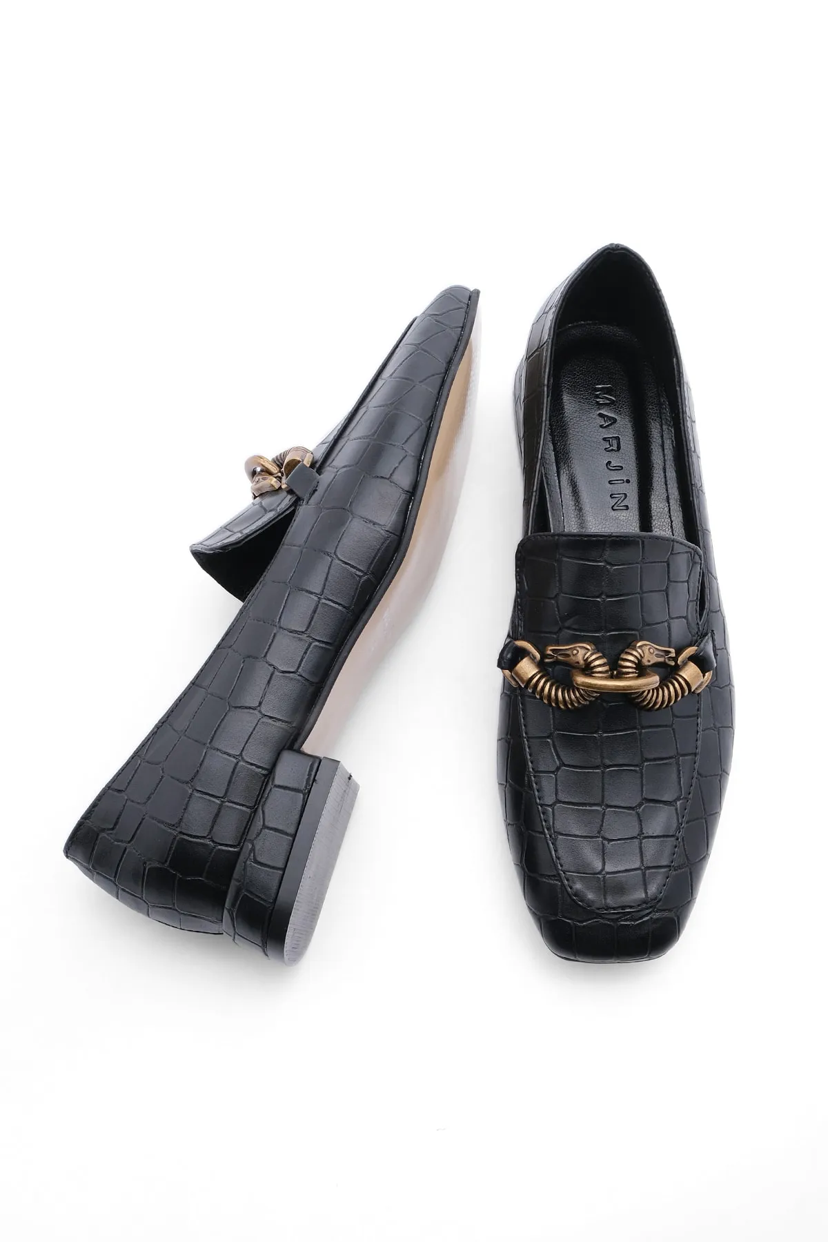 Marjin  Damen Loafer Chain Accessoire Mokassin Freizeitschuh Alva schwarz Croco