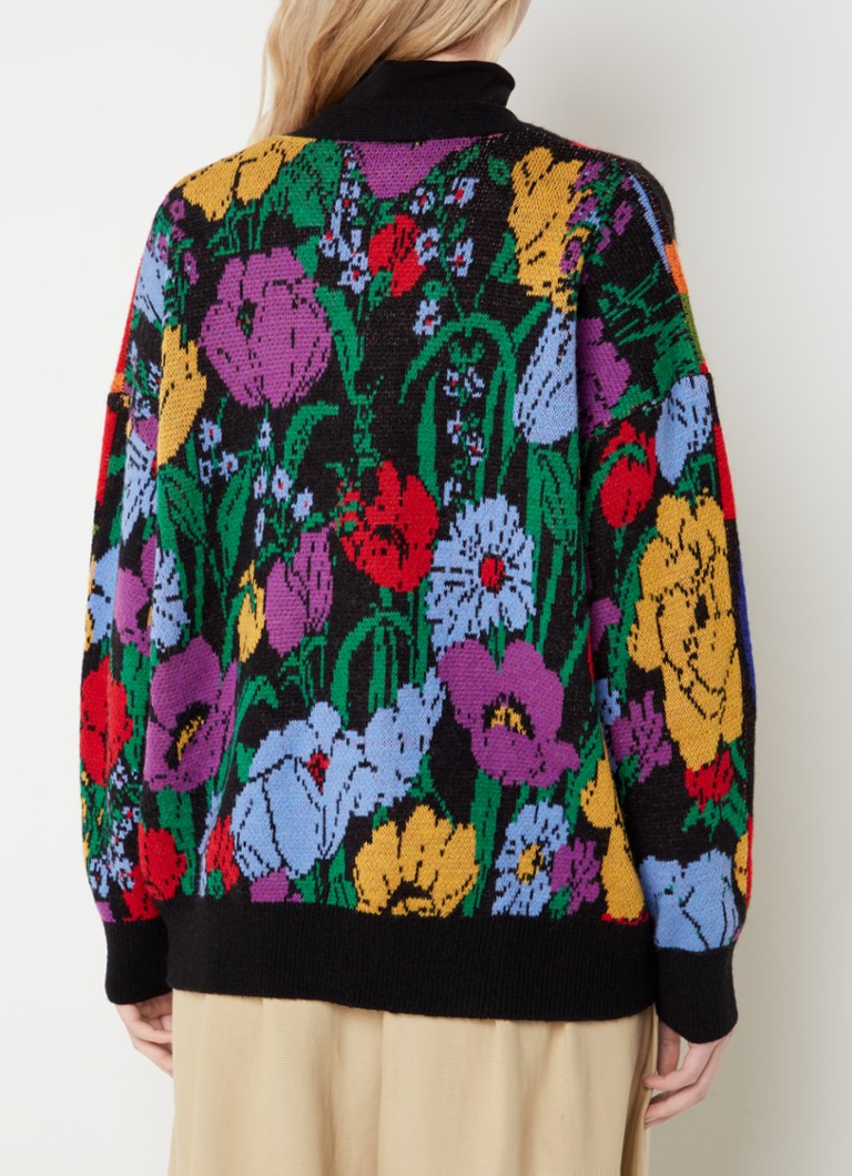 Cardigan cu imprimeu floral Farm Rio Flowers și model banană, tricotat fin, din amestec de lână, cu model tricotat.