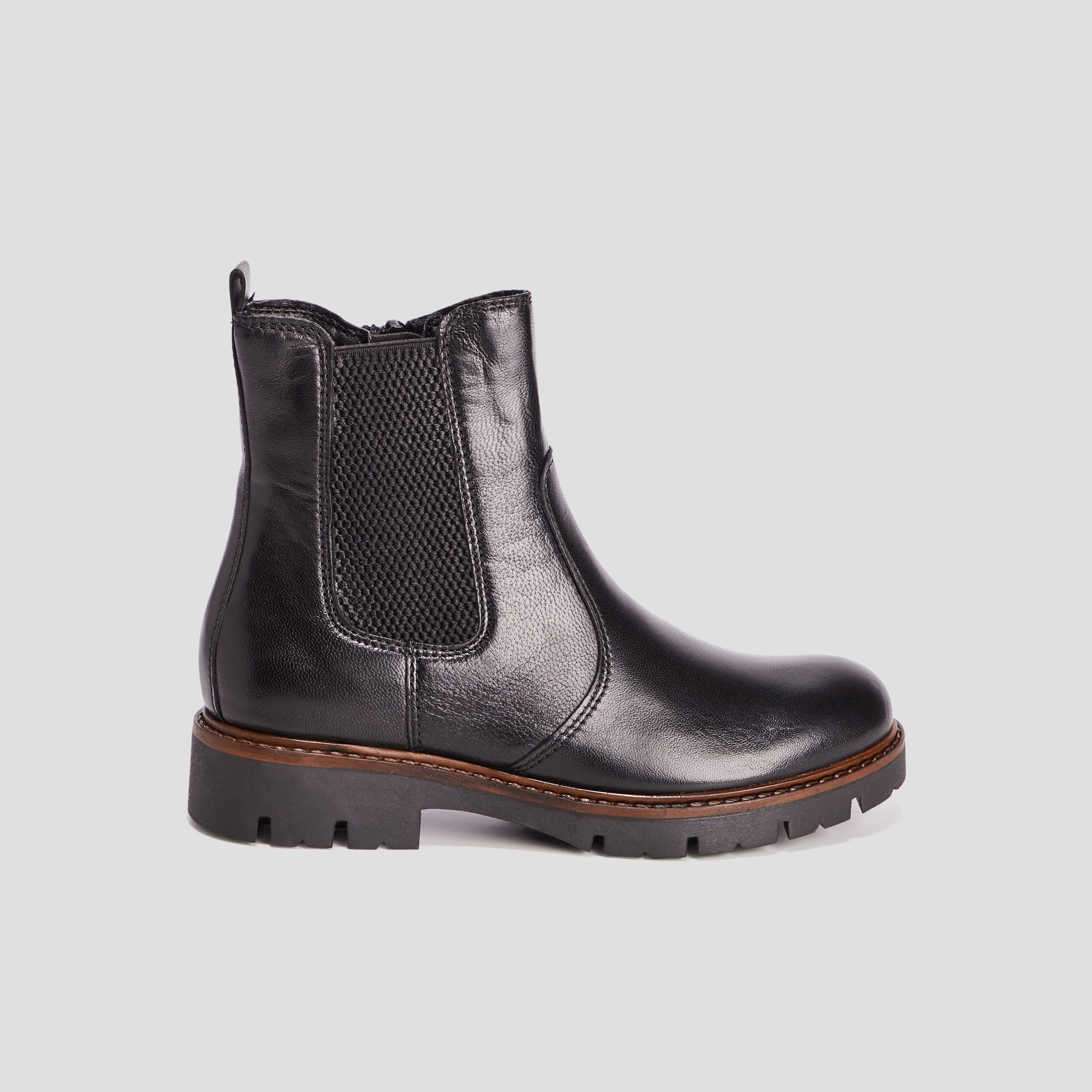 Bottines chelsea crantées en cuir noir fille | La Halle