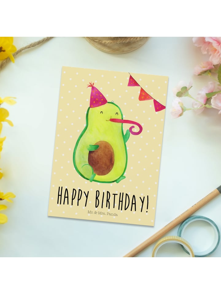 Mr. & Mrs. Panda Postkarte Avocado Geburtstag mit Spruch in Gelb Pastell günstig kaufen onesize