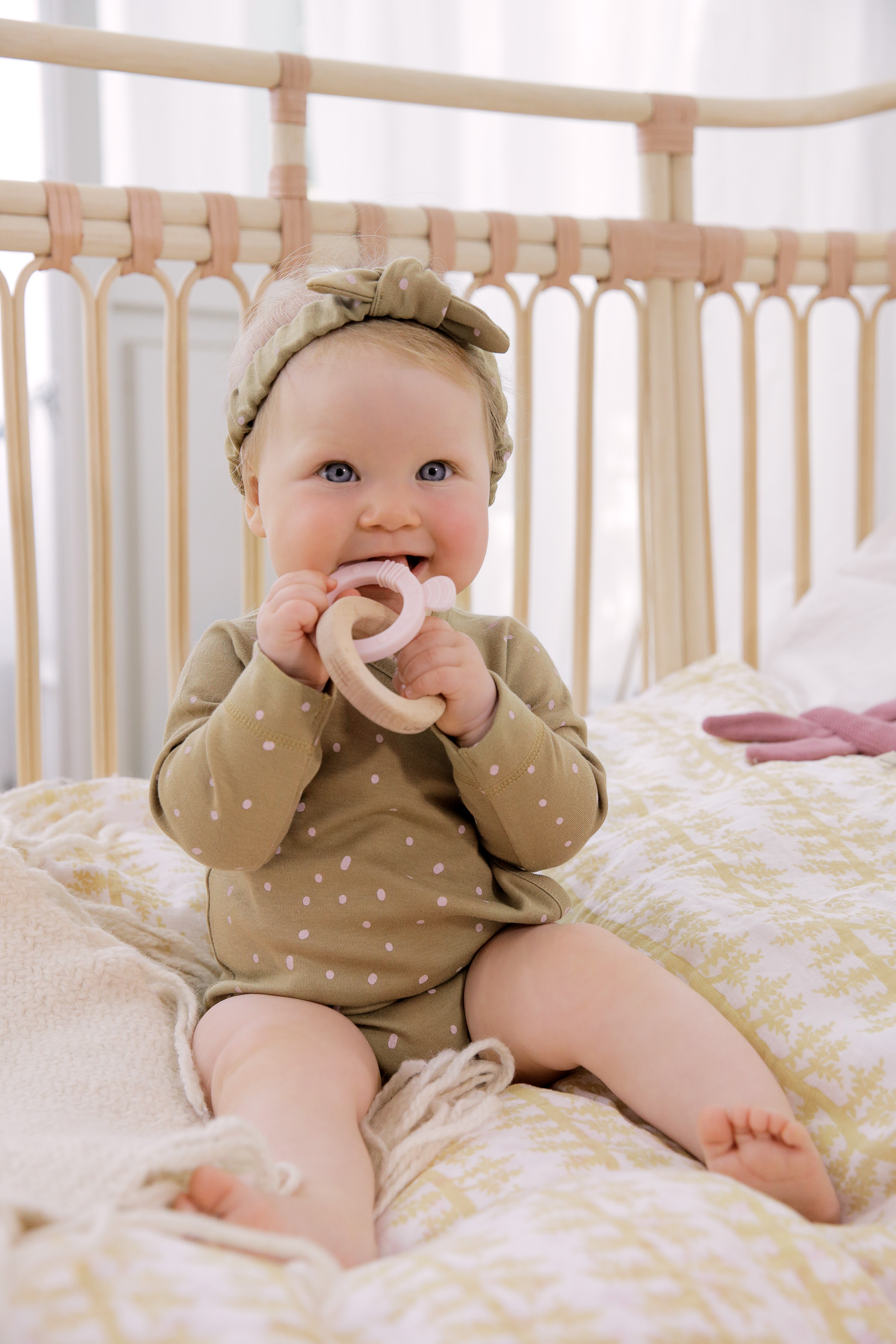 Baby Langarmshirt - Bio Baumwolle, Dots, Curry