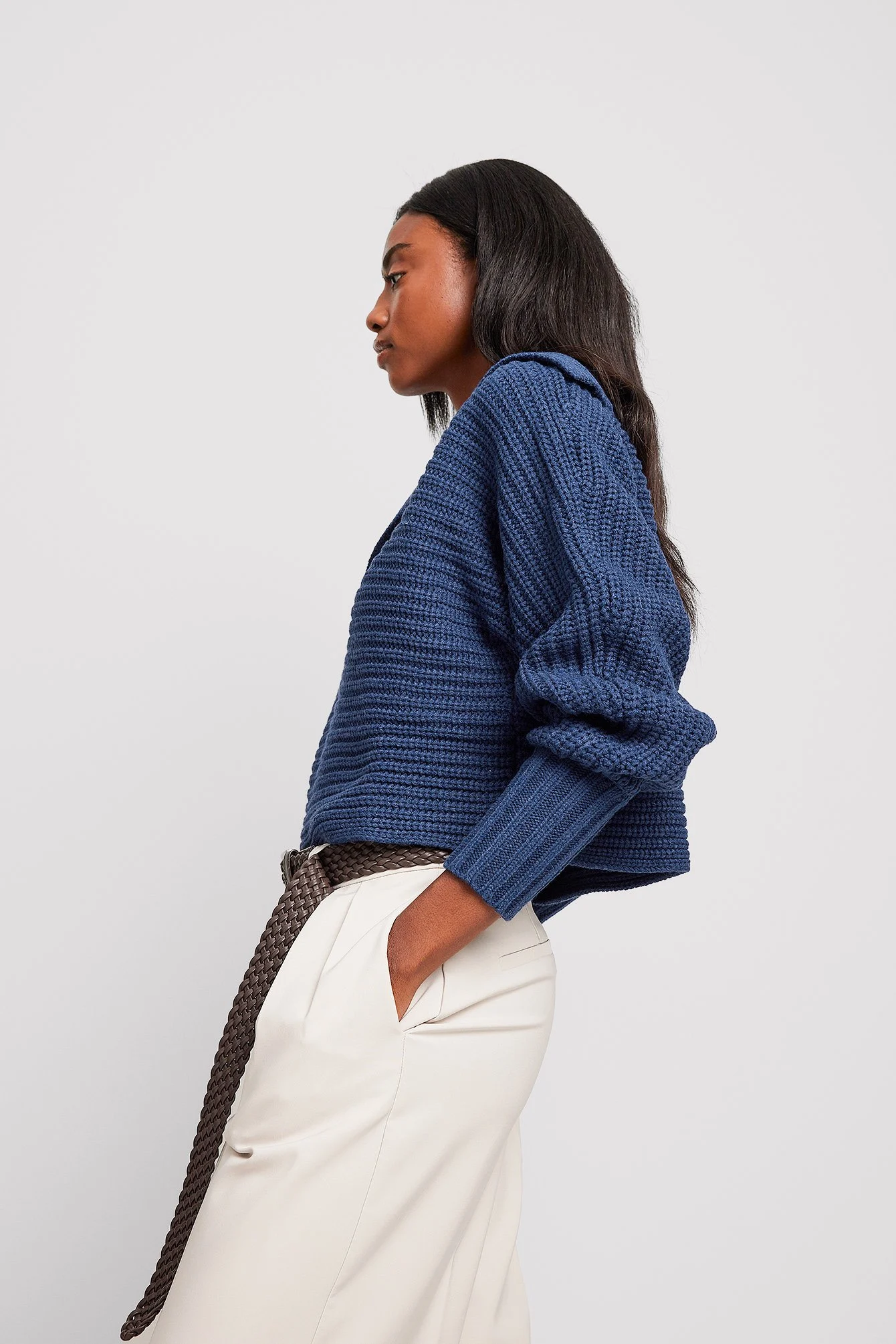 Chunky Strickpullover mit großem Kragen