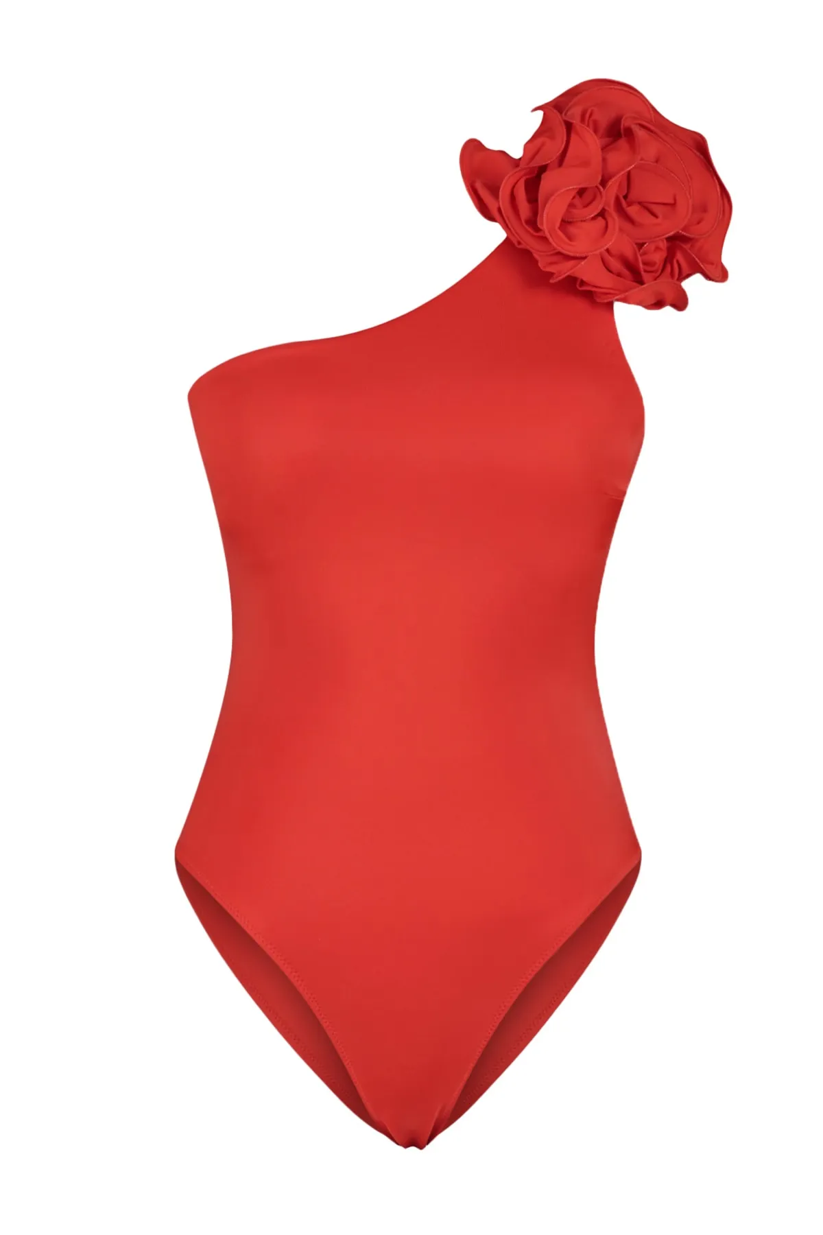 Trendyol Collection  Roter, einschultriger, normaler Badeanzug mit Blumenapplikation TBESS23MA00401