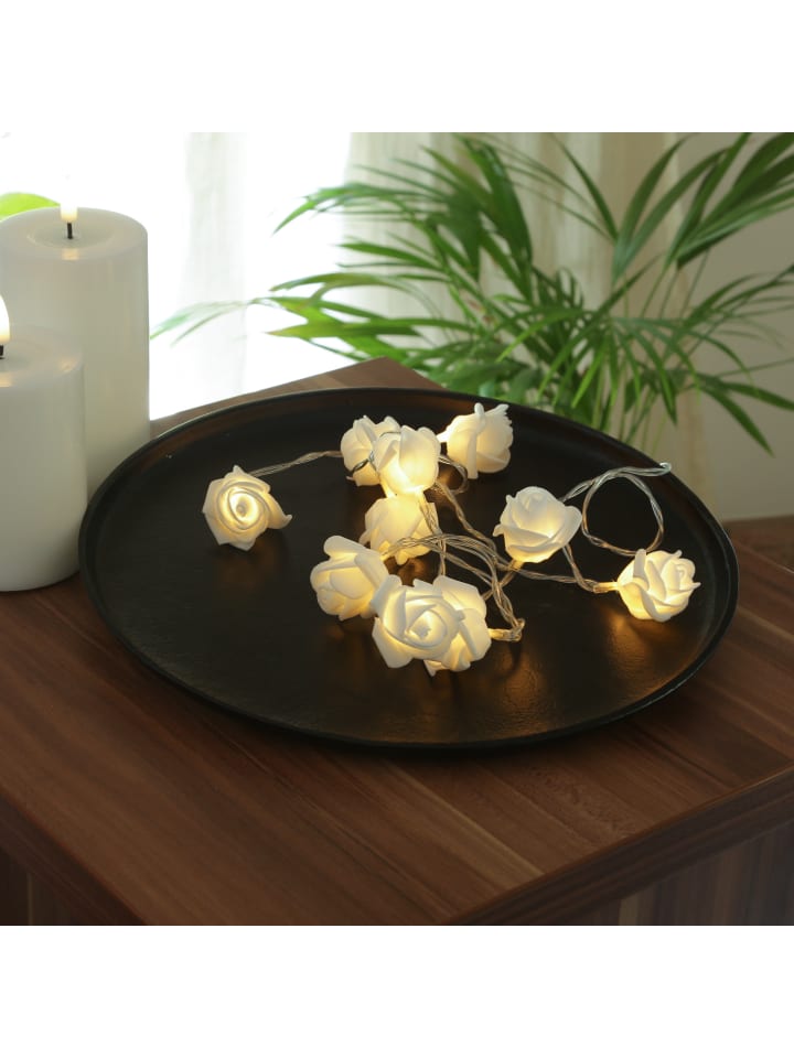 MARELIDA LED Lichterkette Mini Rosen 10 Blumen Batteriebetrieb L: 90cm in weiß günstig kaufen onesize