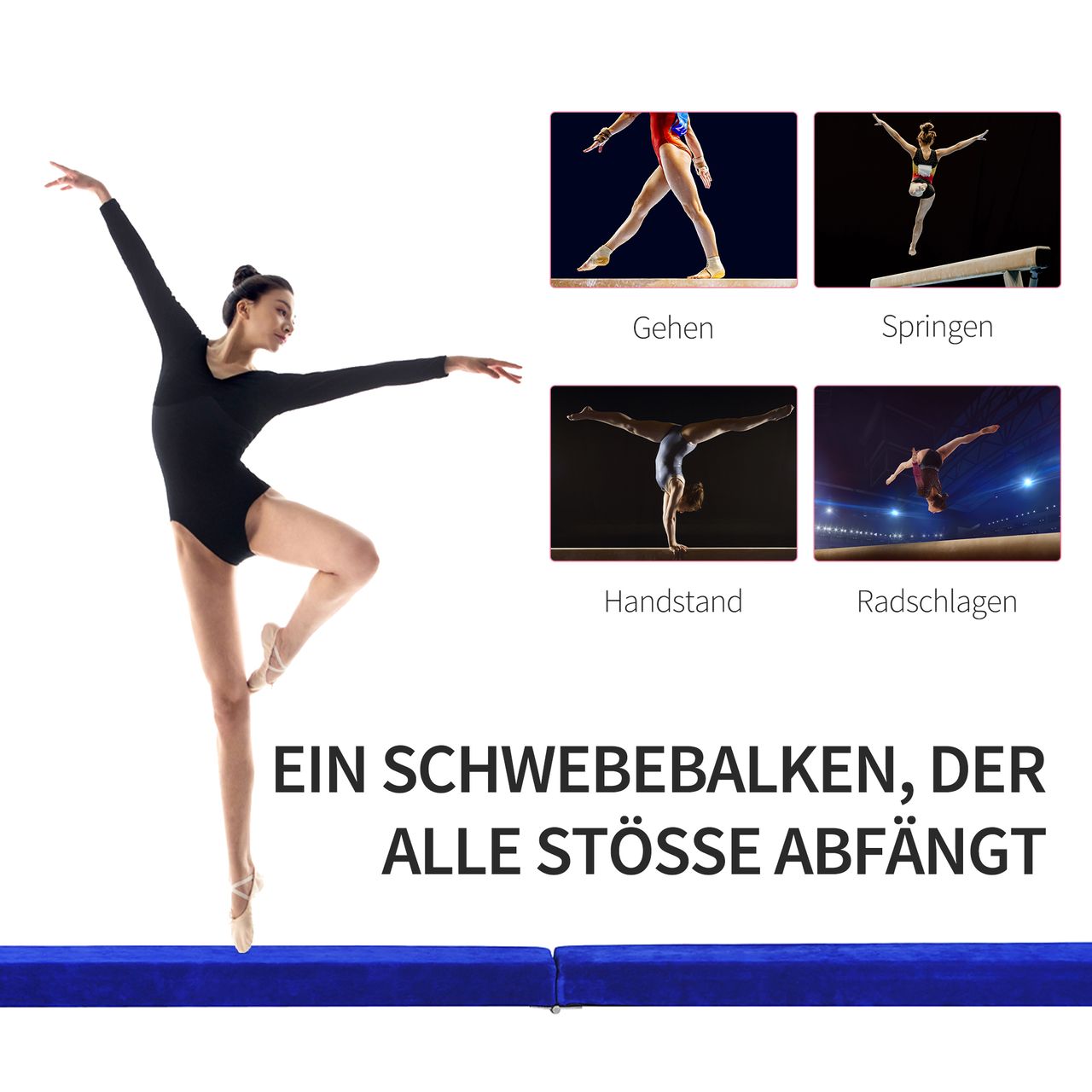 HOMCOM 210 cm Schwebebalken Turnbalken Indoor Outdoor Balance Beam Klappbarer Turnbalken Balance Balken Balancierbalken bis 120 kg Blau