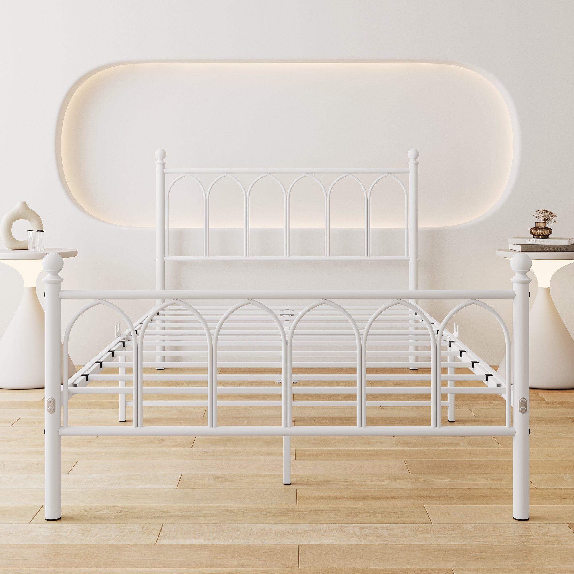 OKWISH Metallbett Metallbett Einzelbett Jugendzimmer mit Lattenrost ohne Martatze, 120 x 200 cm, Weiß
