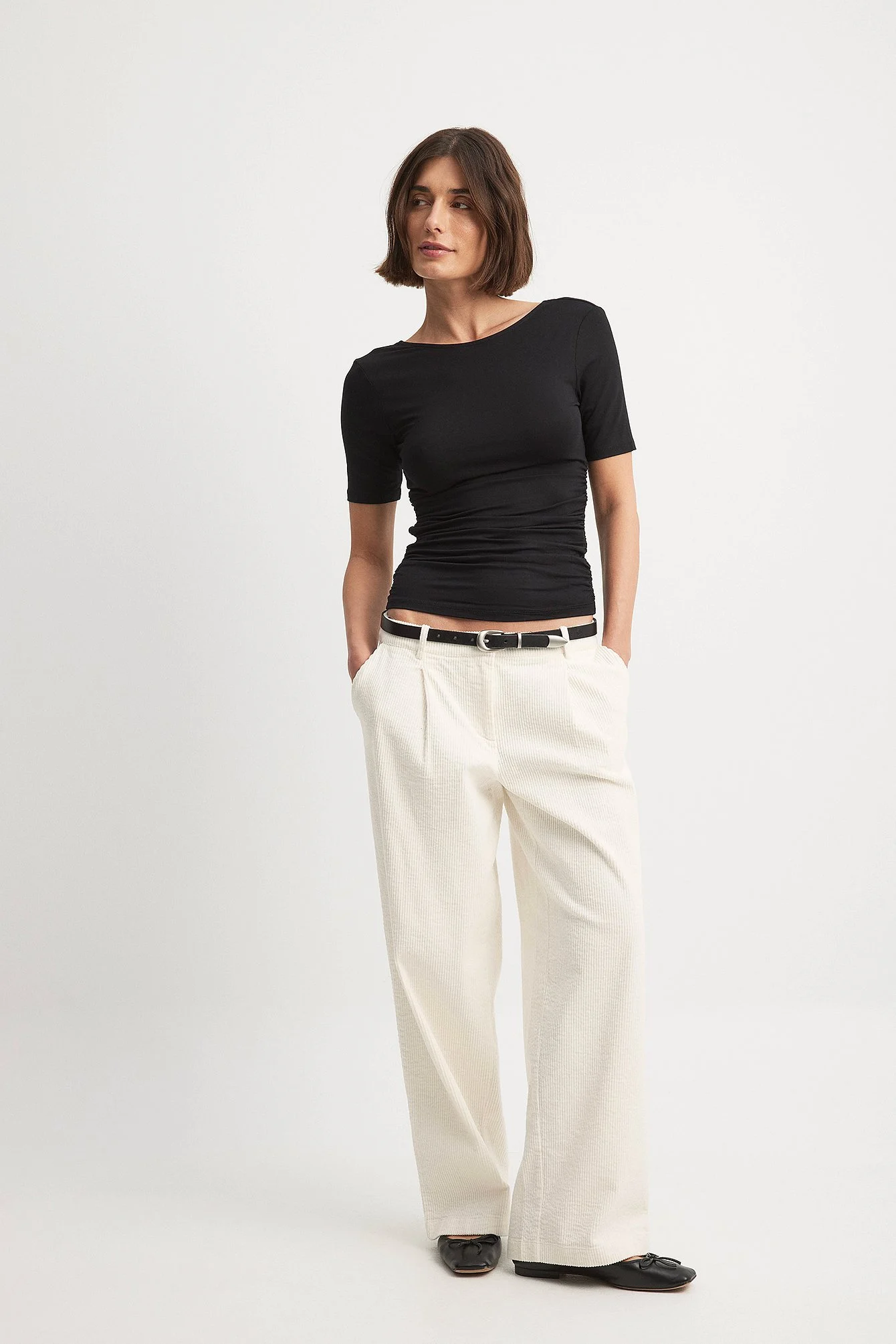 Soft Line Open Back Rouched Top