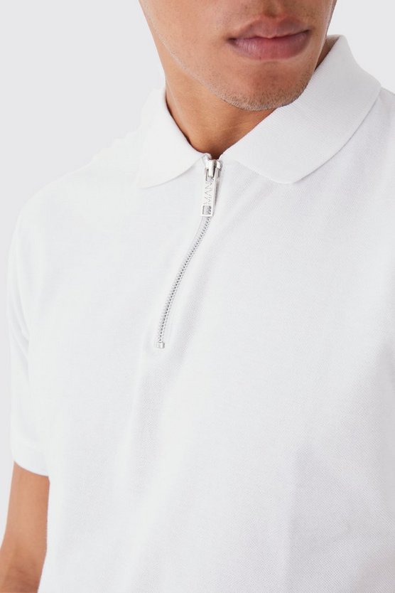 Slim-Fit Pique Poloshirt mit 1/4 Reißverschluss