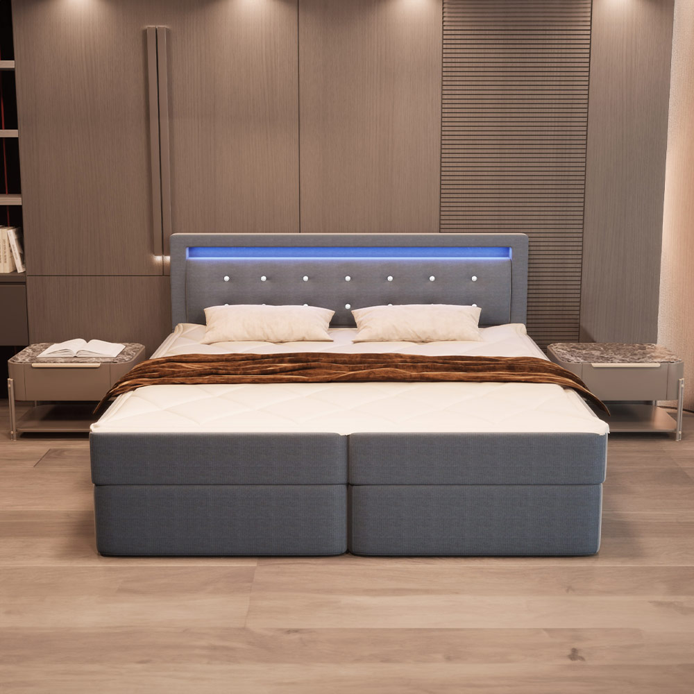 Home Deluxe HOME DELUXE Boxspringbett ZENOVA inkl, Matratze und Topper 180 x 200 cm -  Dunkelgrau H2/H3 -EOL-
