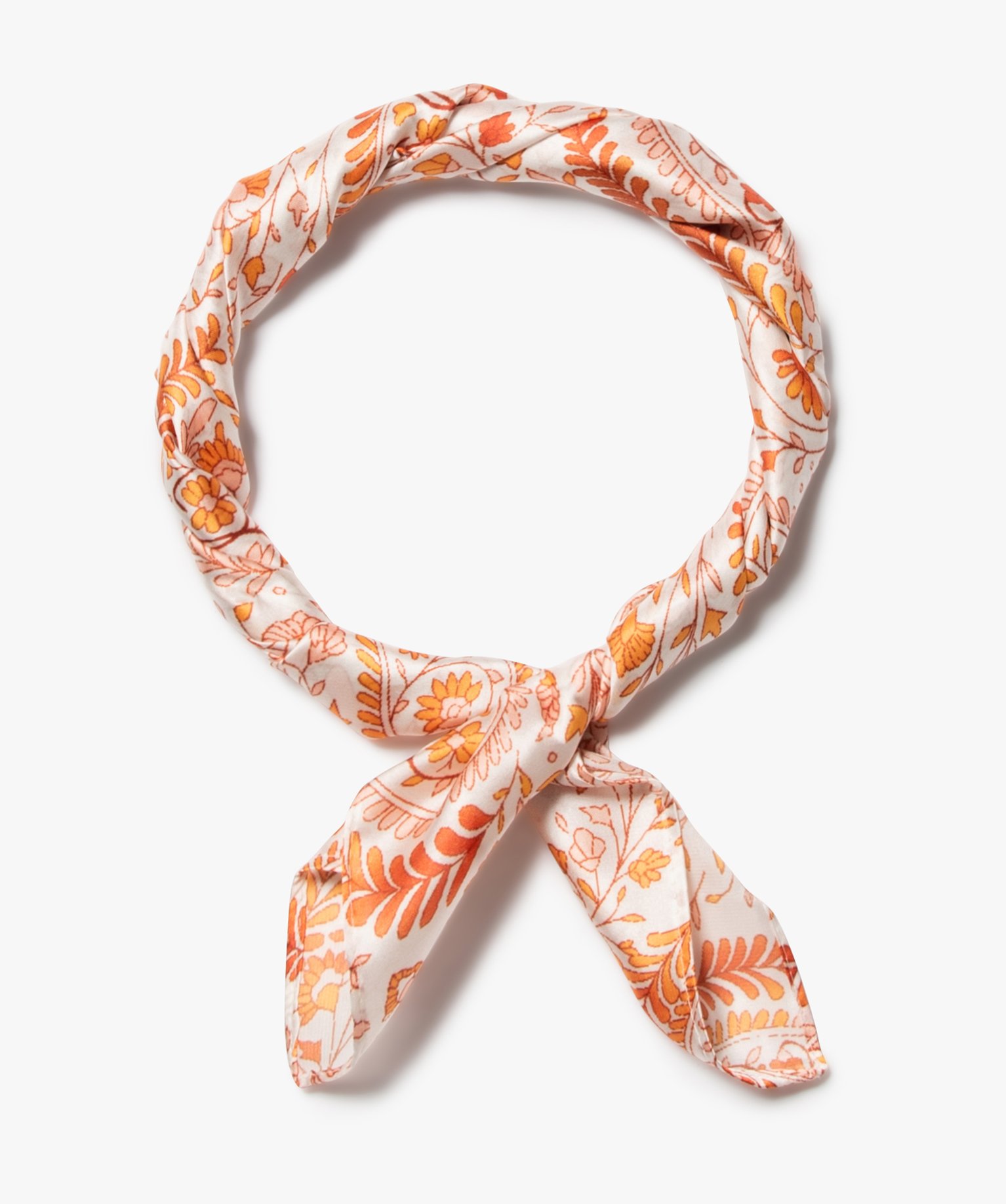 Foulard femme en satin imprimé petit format carré beige | GEMO