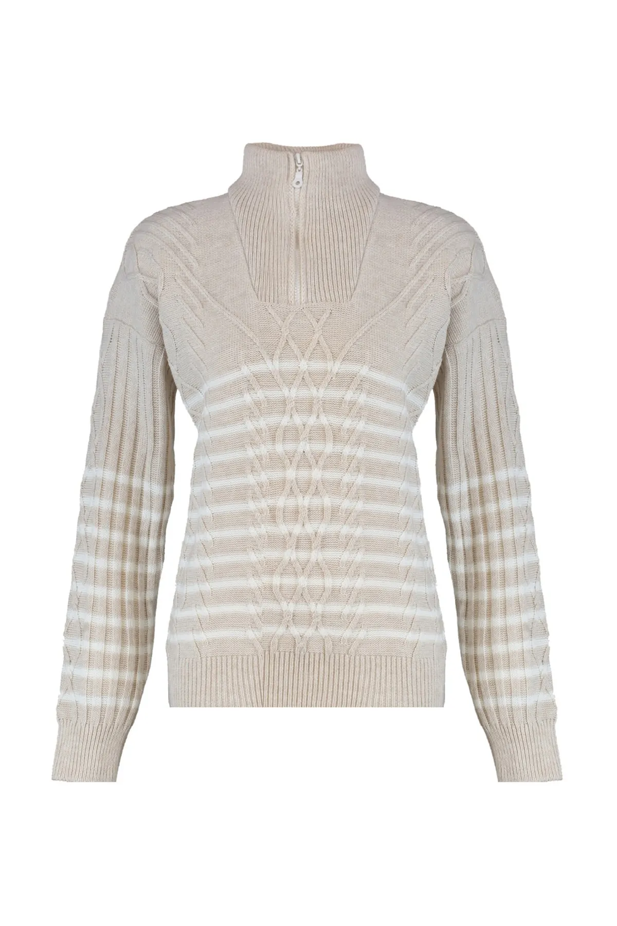 Trendyol Collection  Beiger Strickpullover mit weiter Passform TWOAW22KZ0020