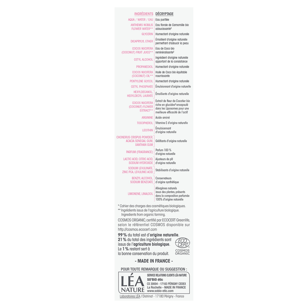 LÉA NATURE SO BiO étic Crème légère hydratante¹ confort, peauxnormales à sèches, Nutri Coco Crème légère