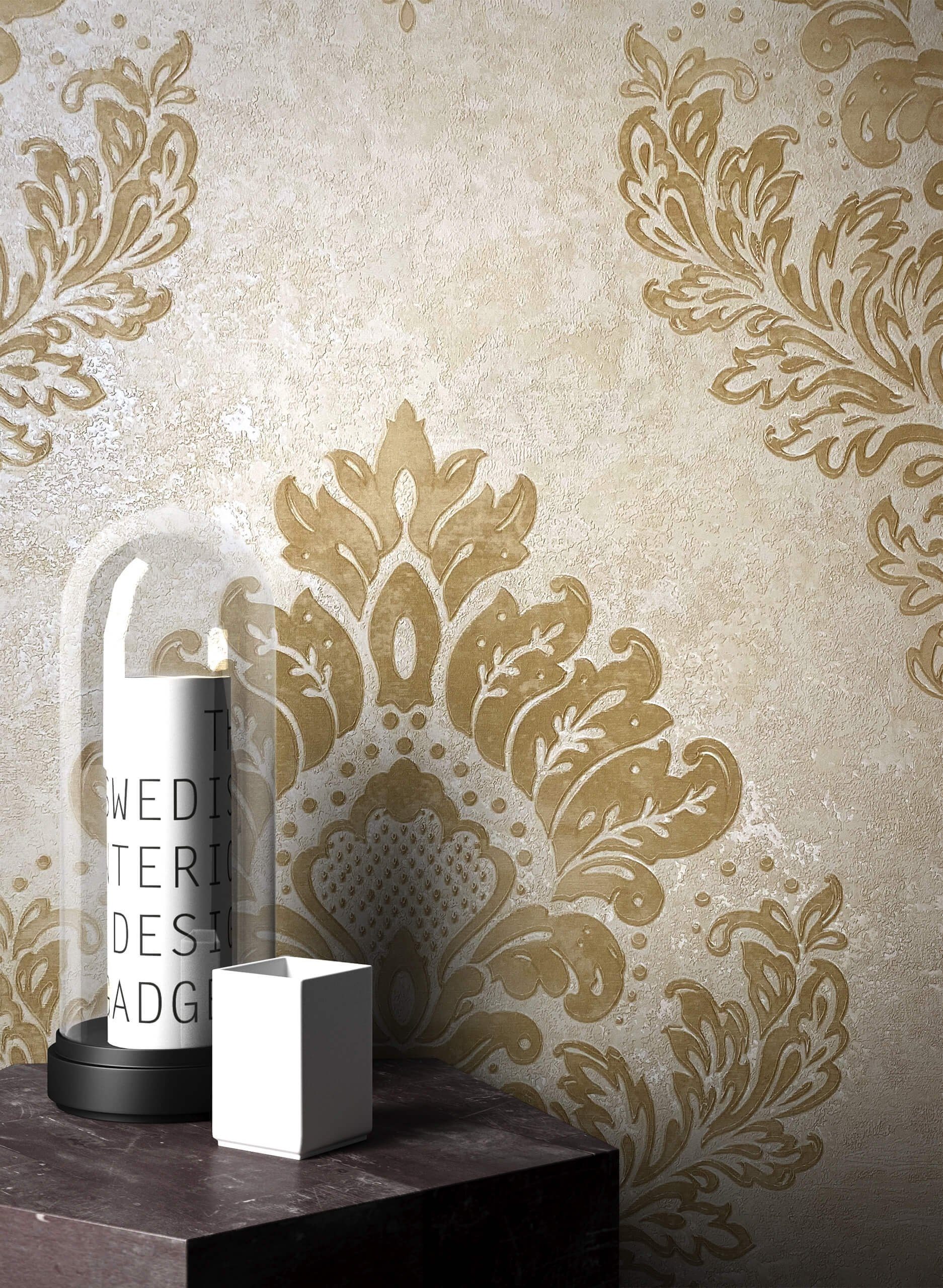 Newroom Vliestapete, Beige Tapete Barock Ornament - Barocktapete Creme Braun Glamour Modern Prunk für Wohnzimmer Schlafzimmer Küche