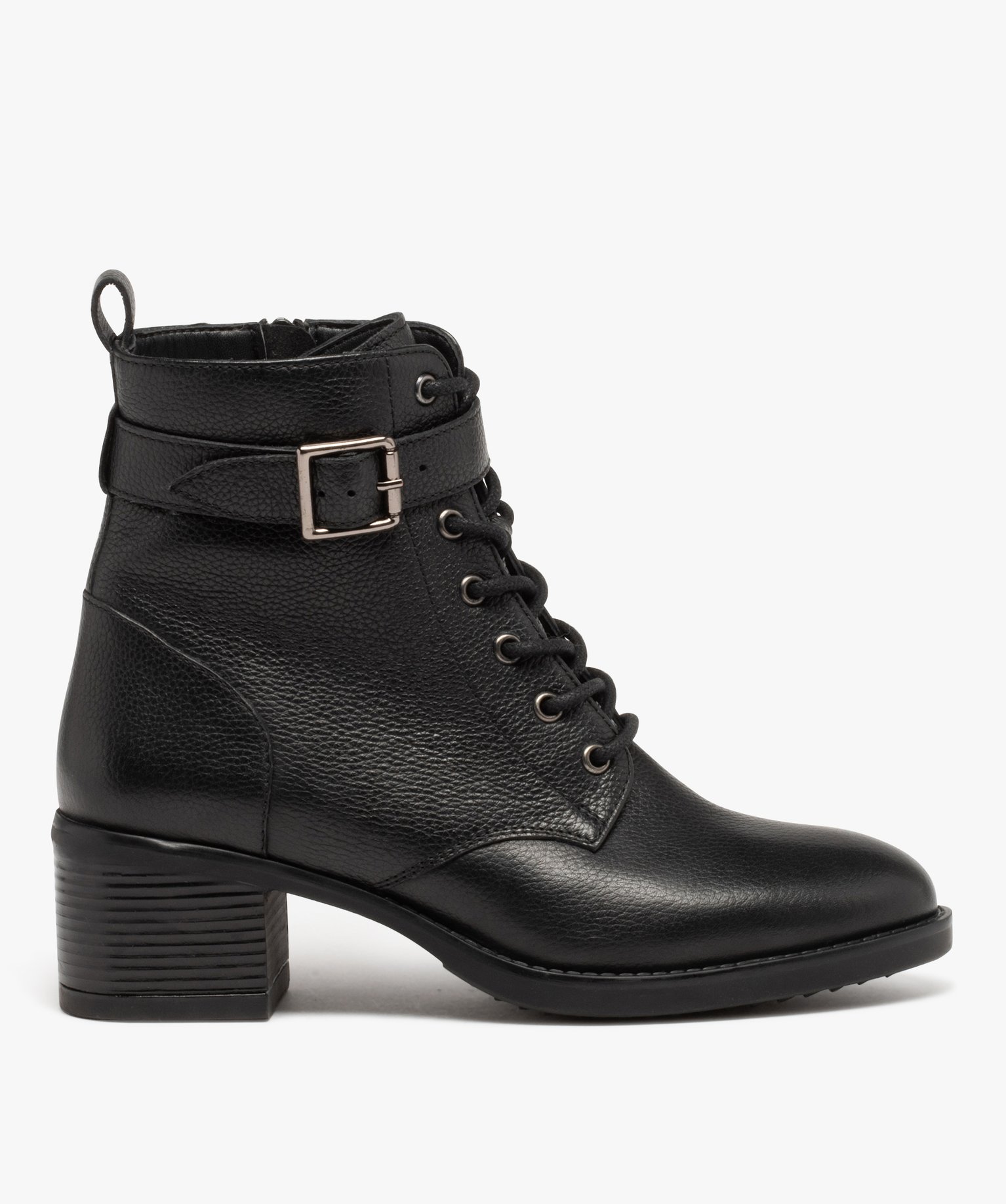 Bottines femme à talon en cuir grainé uni - Taneo noir | GEMO