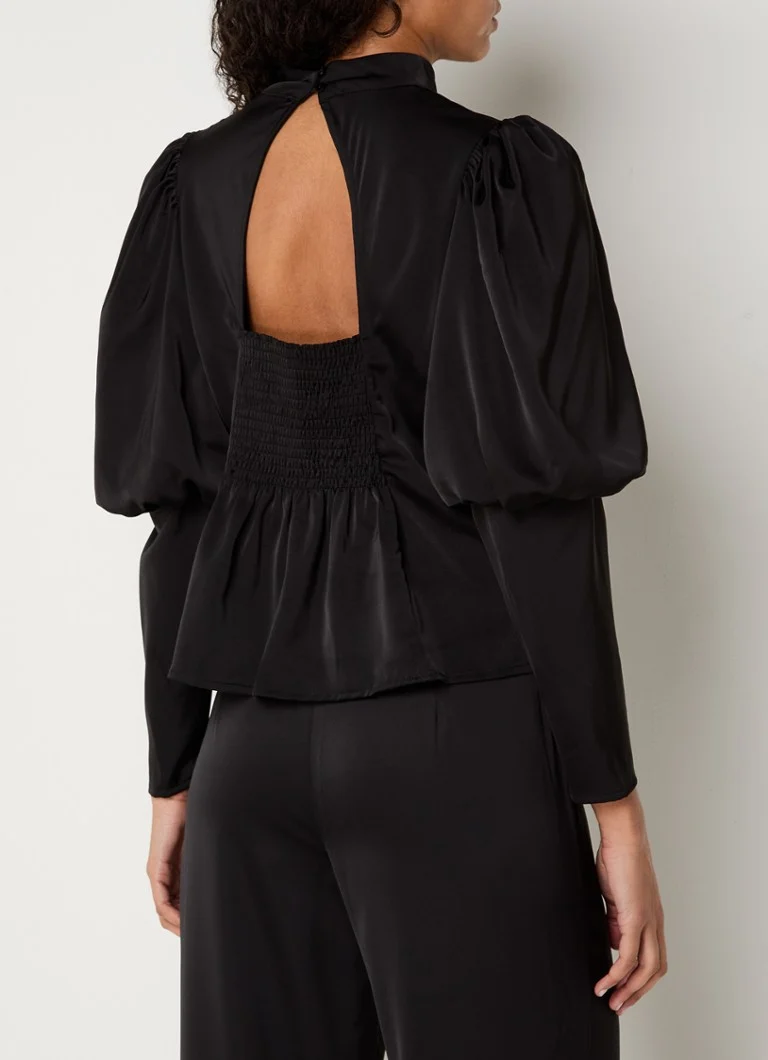 Co'Couture Adna satin tunic with backless design and puff sleeves