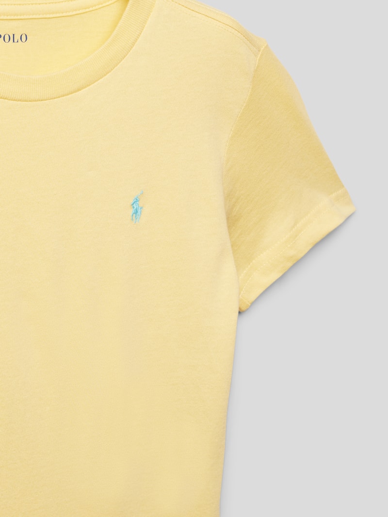 T-Shirt mit Label-Stitching in hellgelb
