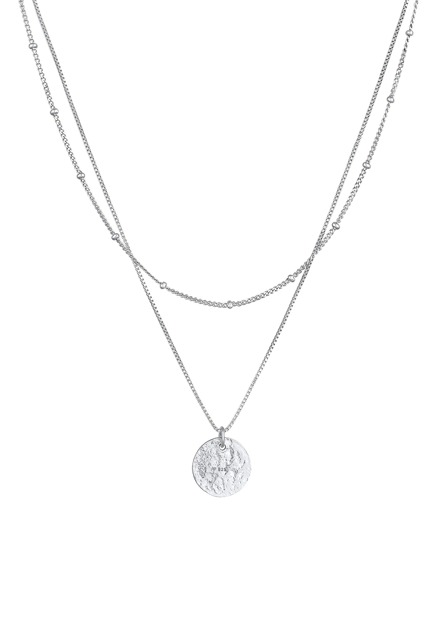 Elli Women's Ball Plaque Pendant Hammered Layers of 2 in 925 Sterling Silver