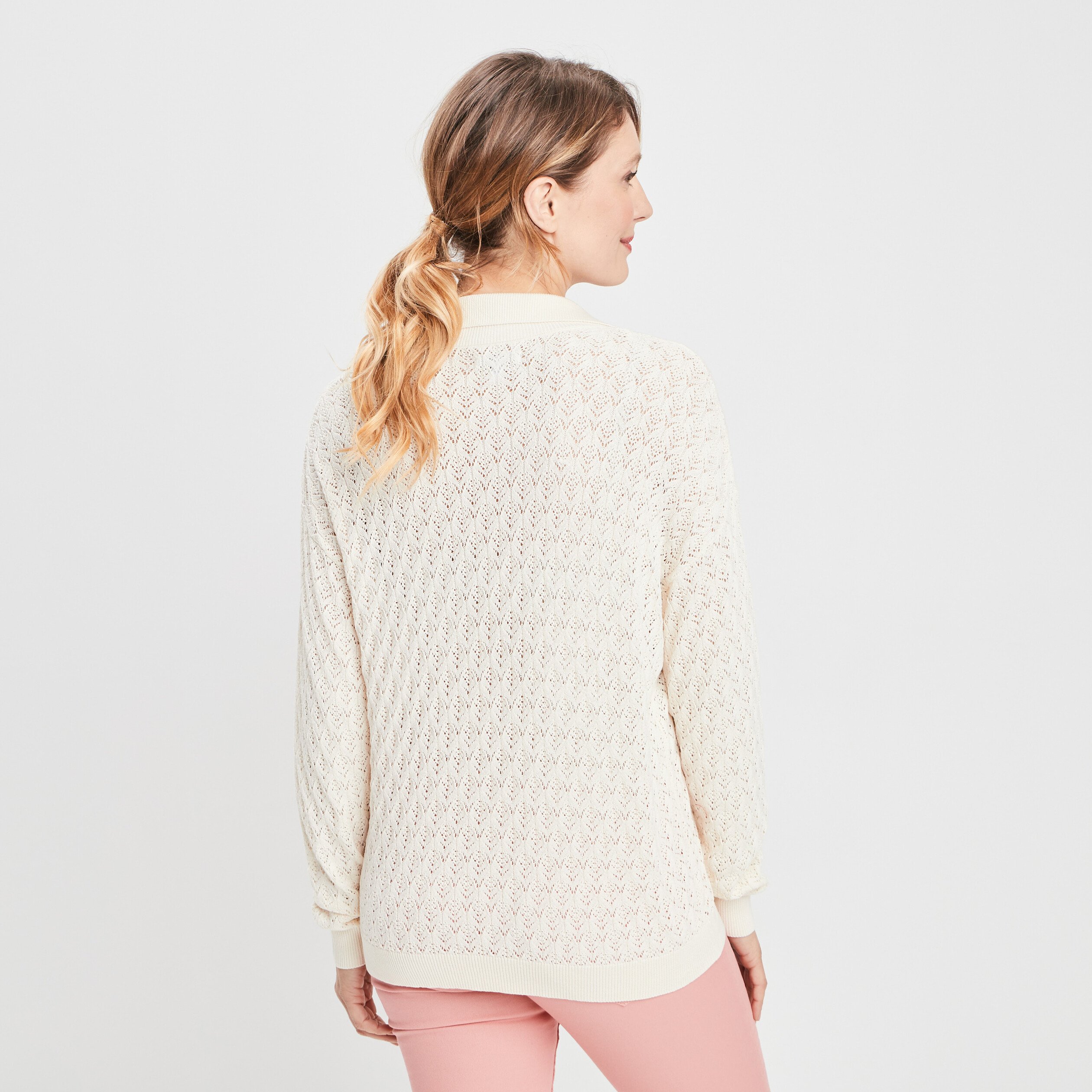 Pull avec col en V à revers creme femme | La Halle