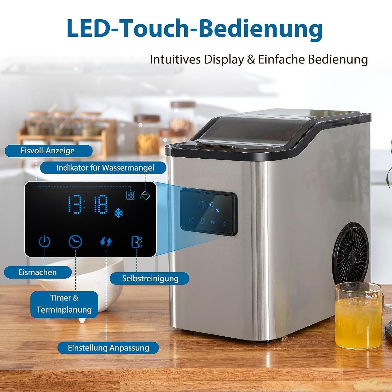 KOMFOTTEU Eiswürfelmaschine, 24kg/Tag, mit 1,6L Wassertank & Eiswürfelschaufe