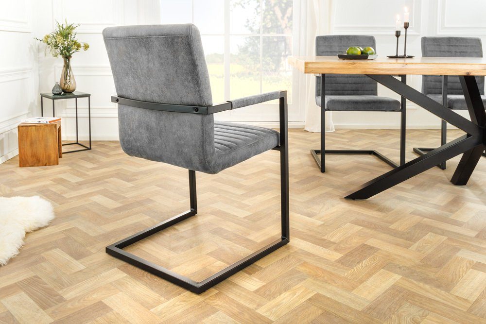 riess-ambiente Freischwinger LOFT vintage grau / schwarz (Einzelartikel, 1 St), Esszimmer · Microfaser · Metall · mit Armlehne · Industrial