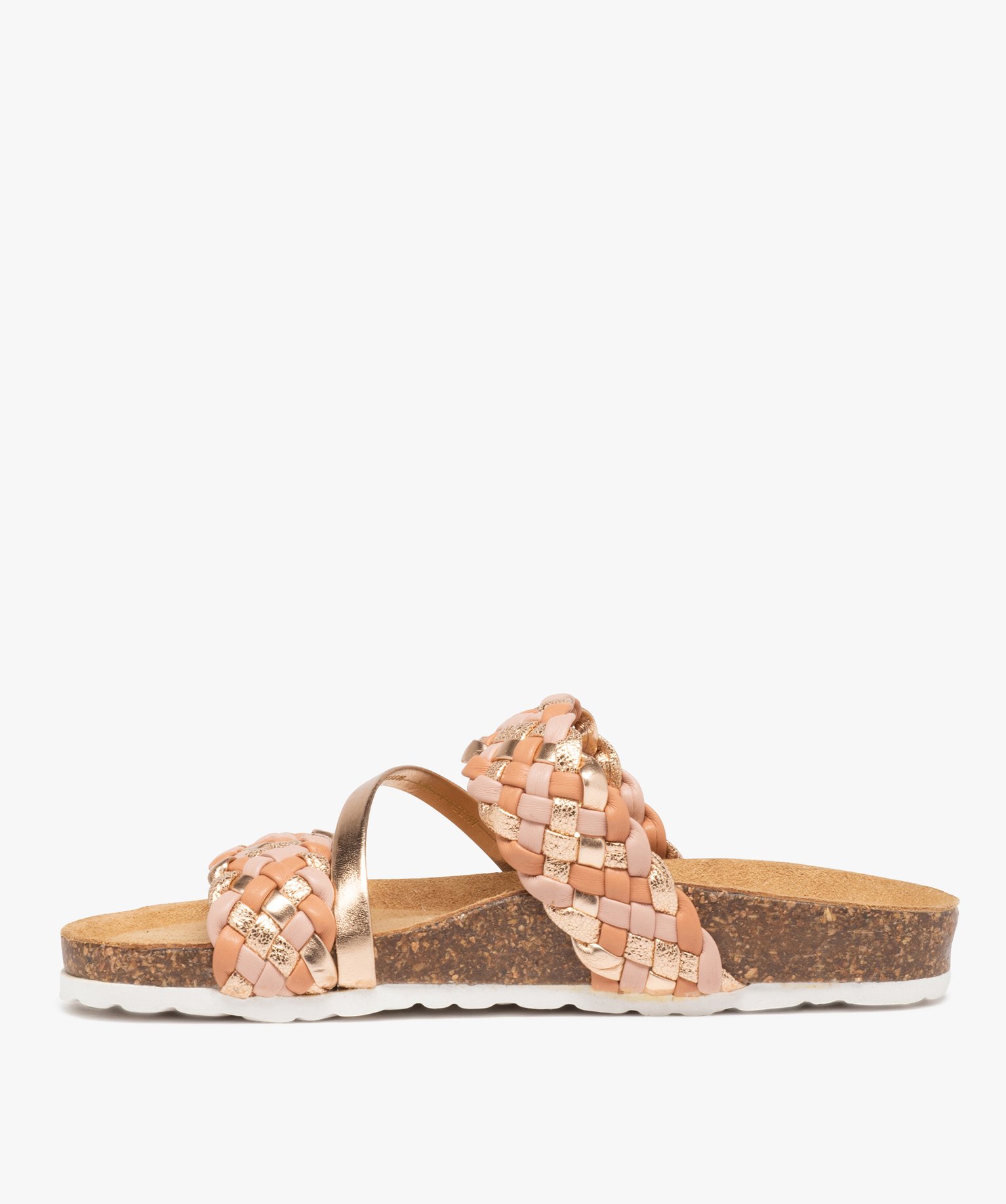 Mules femme plates à brides larges tressées fantaisie rose | GEMO