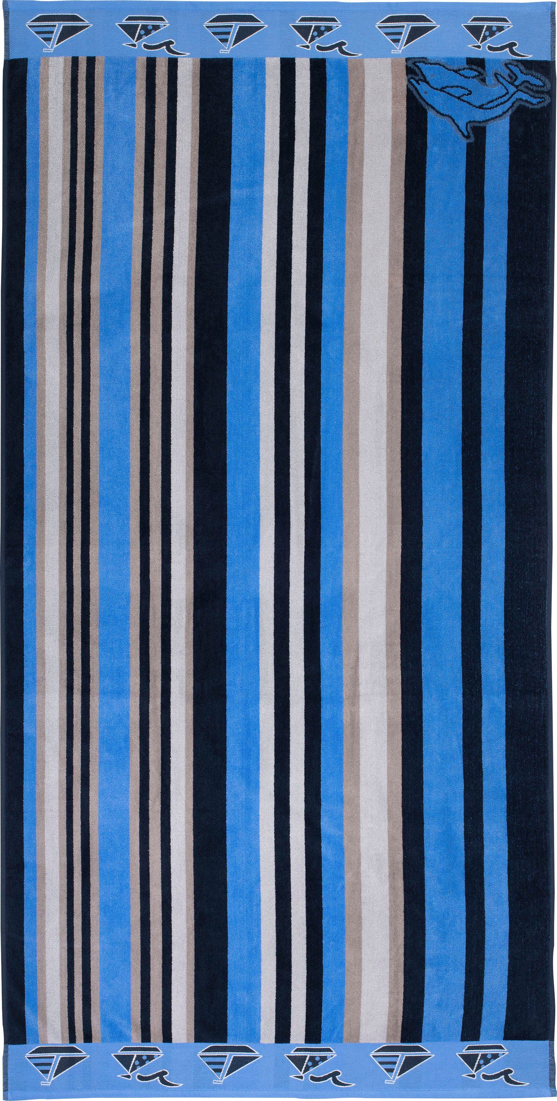 Gözze Strandtuch Streifen 3, Jacquard-Velours (1-St), Badetuch, modern gestreift & maritimes Motiv, reine Baumwolle