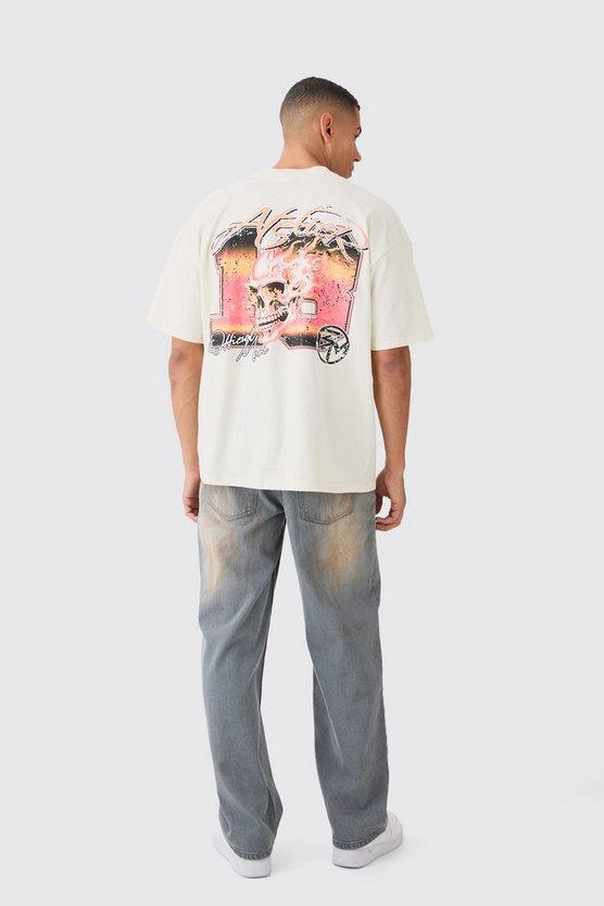 Oversize T-Shirt mit 13 Totenkopf-Print