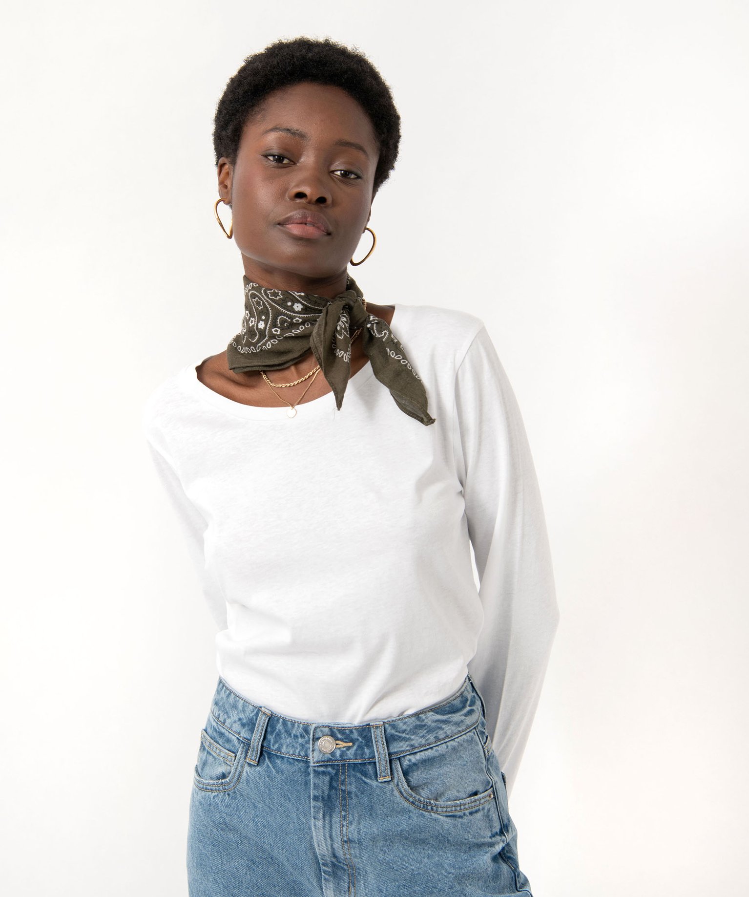 Tee-shirt à manches longues et col rond femme blanc | GEMO