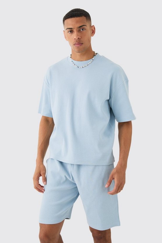 Kastiges geripptes Oversize T-Shirt & Shorts
