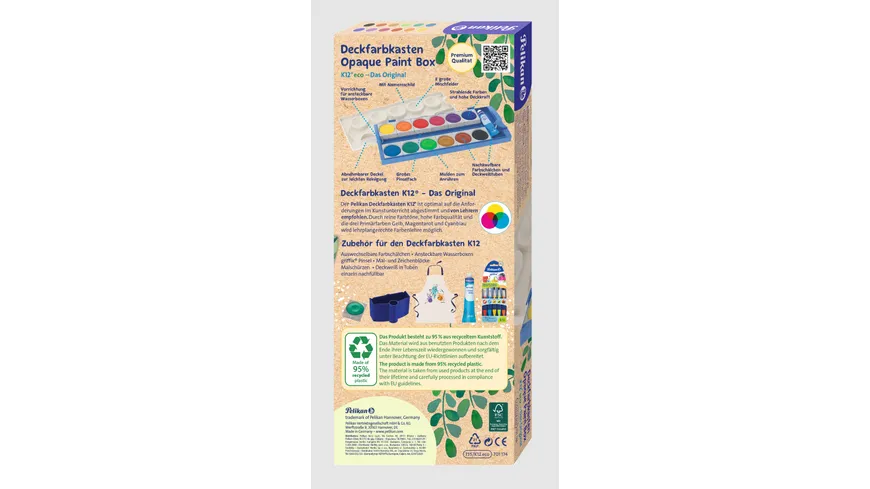 Pelikan Deckfarbkasten K12® eco inkl. Deckweiß 12 Farben